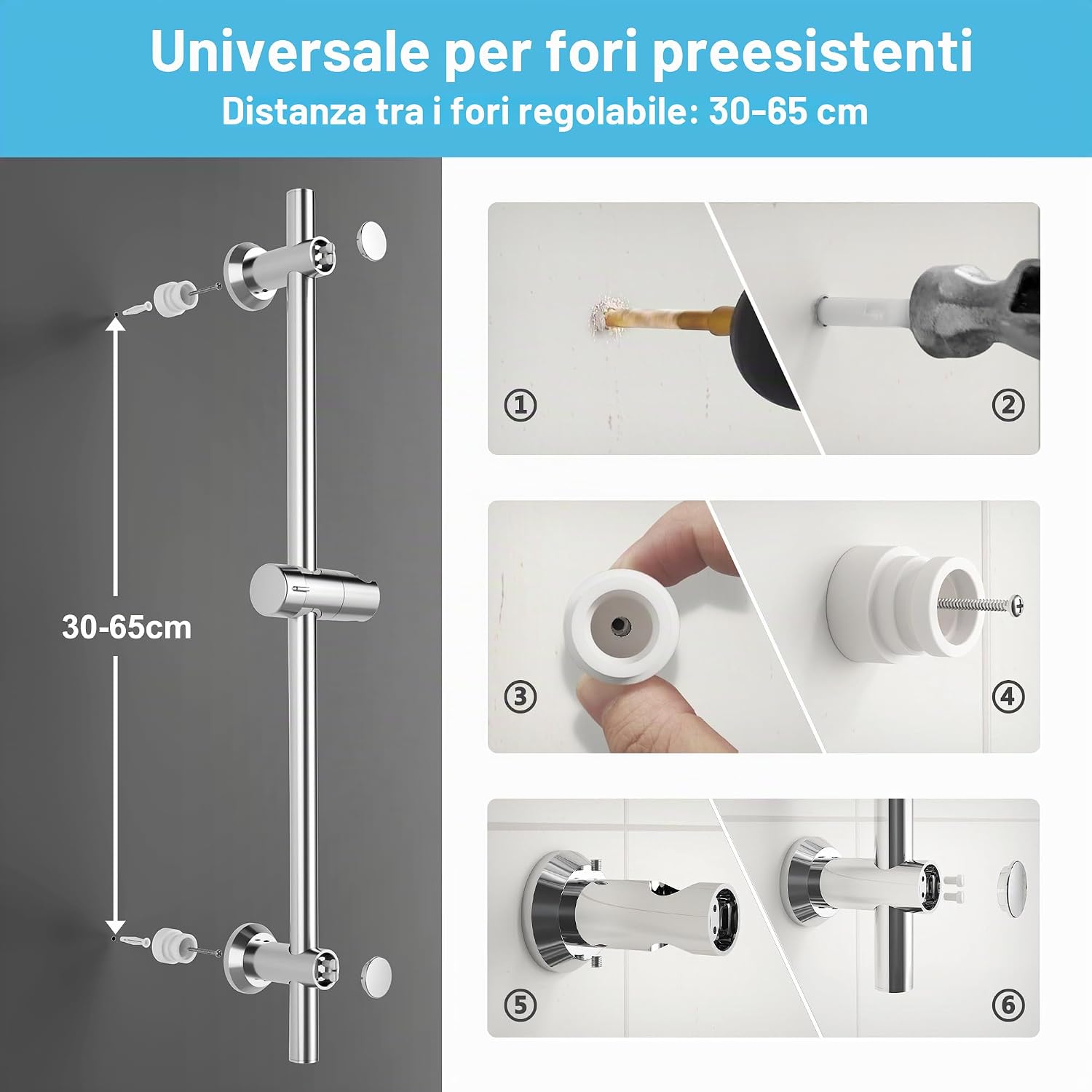 Thumbnail 4 de Görbach Colonna Doccia con Miscelatore Termostatico: set completo in acciaio inox con doccetta, tubo 150 cm e asta 70 cm