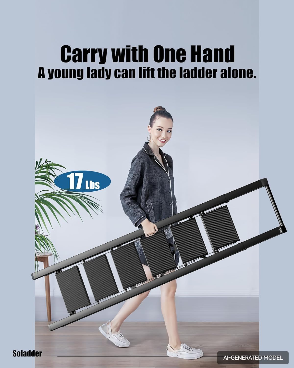 Detalle 2 de Soladder S-FQT20B6-E 6-Step Folding Aluminum Ladder with Handrail