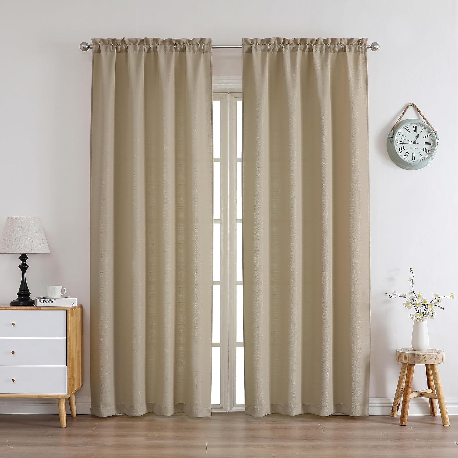Detalle 2 de Chyhomenyc Camel Curtains, 2 Faux Linen Light-Filtering Panels, 40 x 72 in