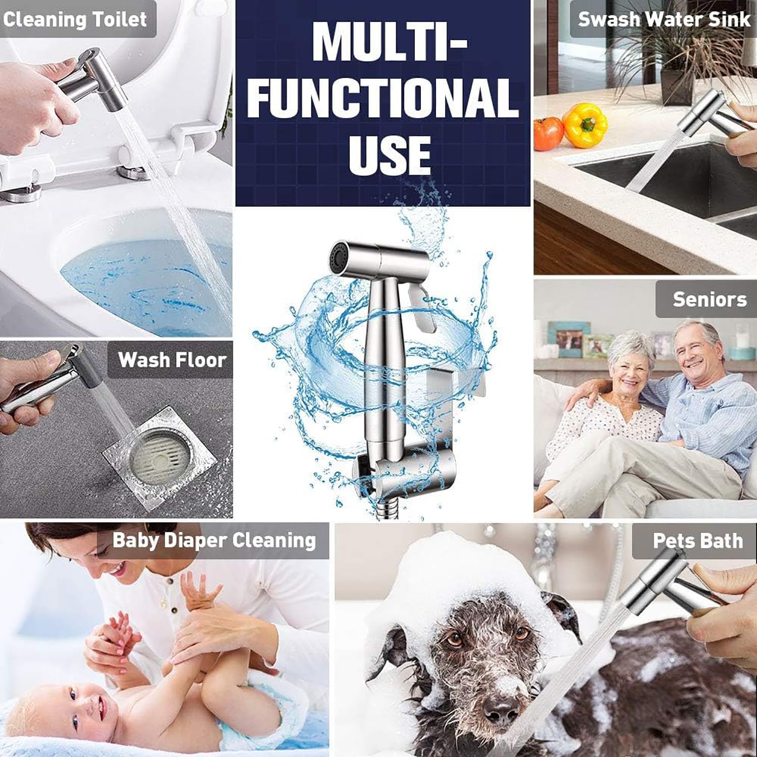 Thumbnail 1 de Pugrwei Handheld Bidet Sprayer, 304 Stainless Steel, Adjustable Flow, 7/8-Inch Brass T-Valve