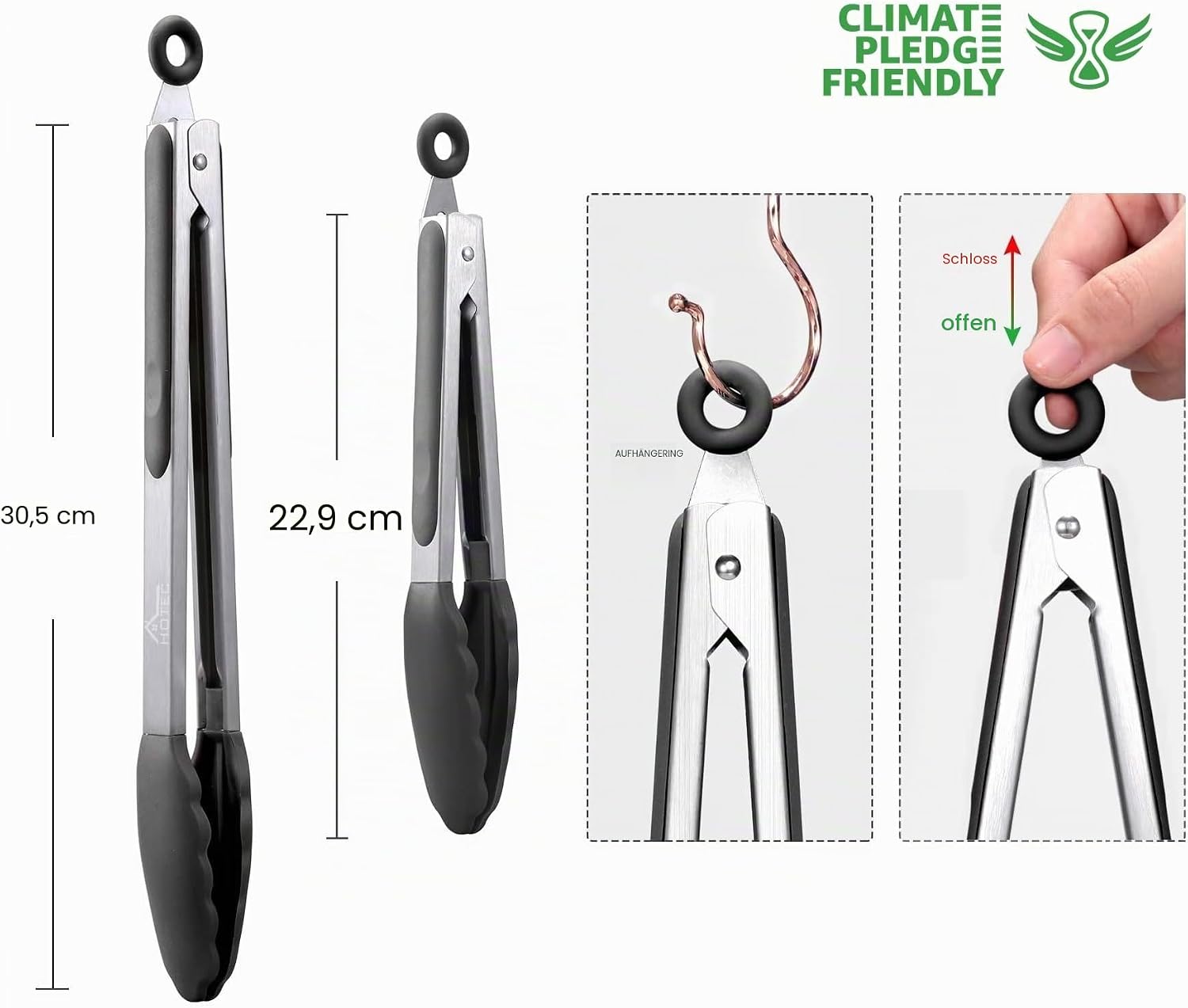 Thumbnail 6 de Hotec Premium-Küchenzange aus Edelstahl mit Verriegelung, Silikonspitze – 2er-Set (22,9 cm & 30,5 cm)