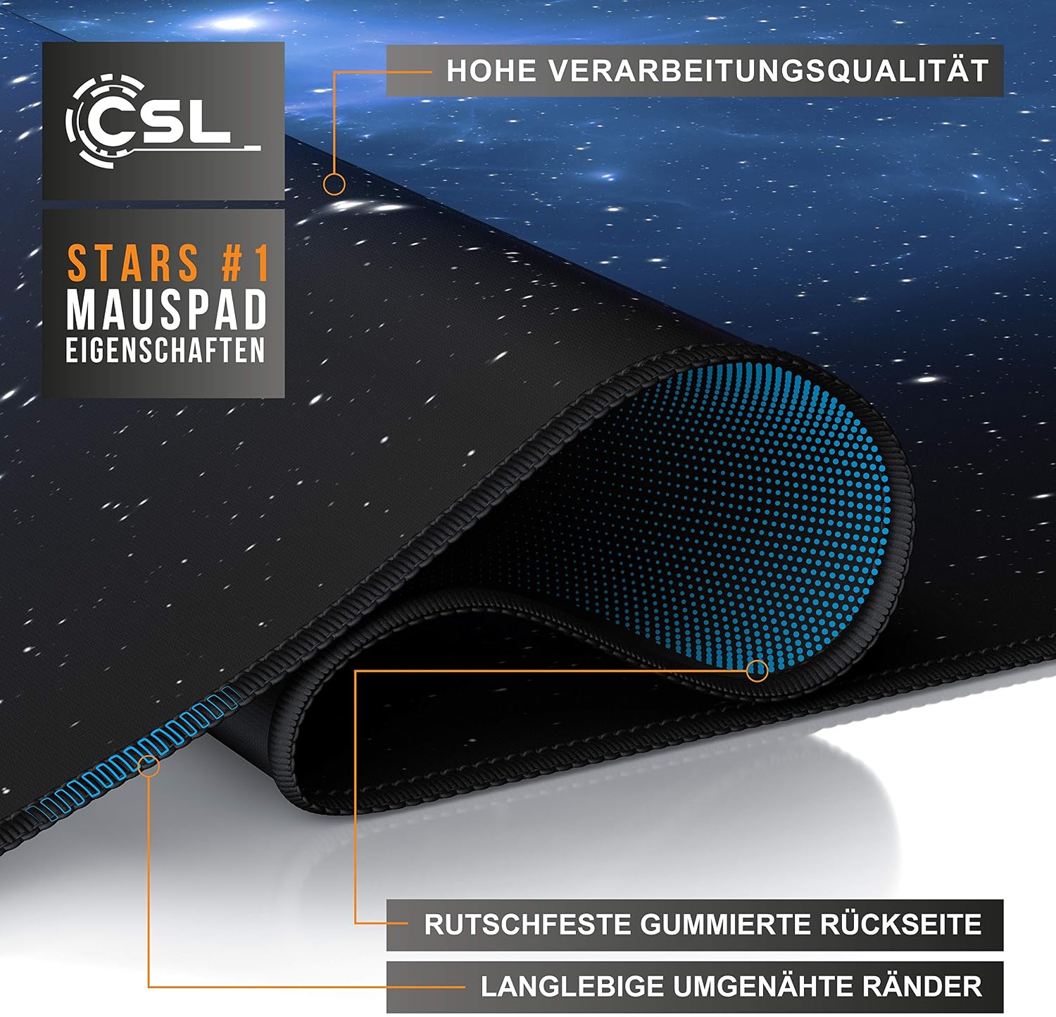 Detalle de TITANWOLF XXL Mauspad Gaming 900x400 mm – Space Design, rutschfeste Unterlage