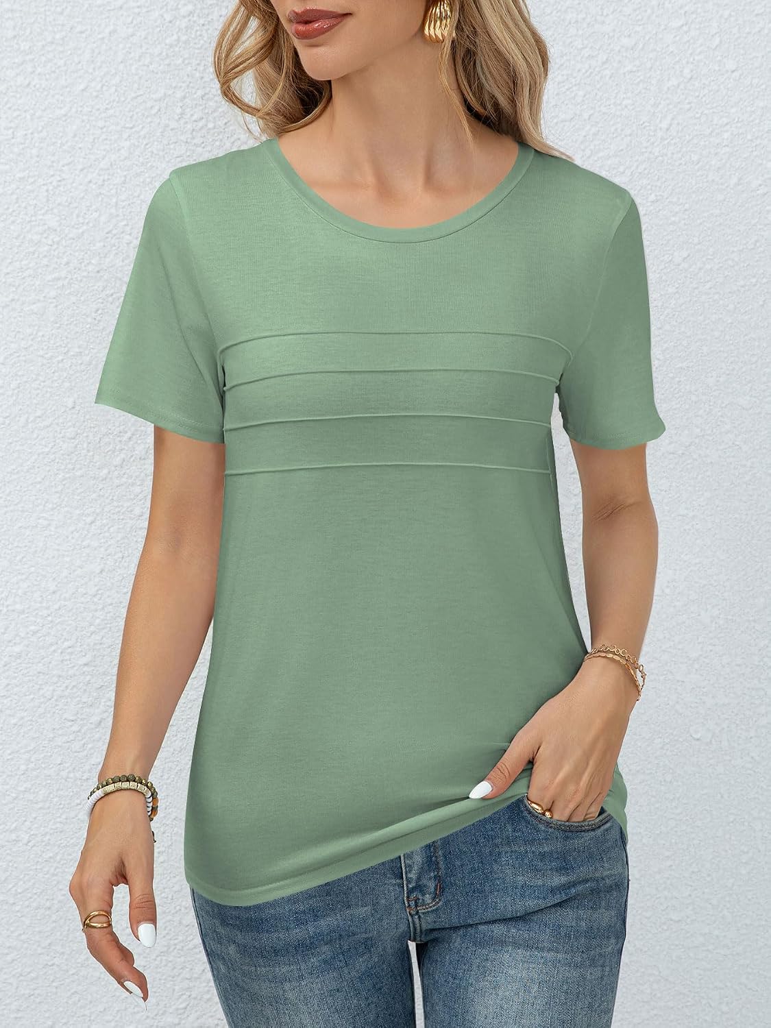 Detalle 2 de Haslike Women's Loose-Fit Summer T-Shirt, Plain Crew Neck, Short Sleeves