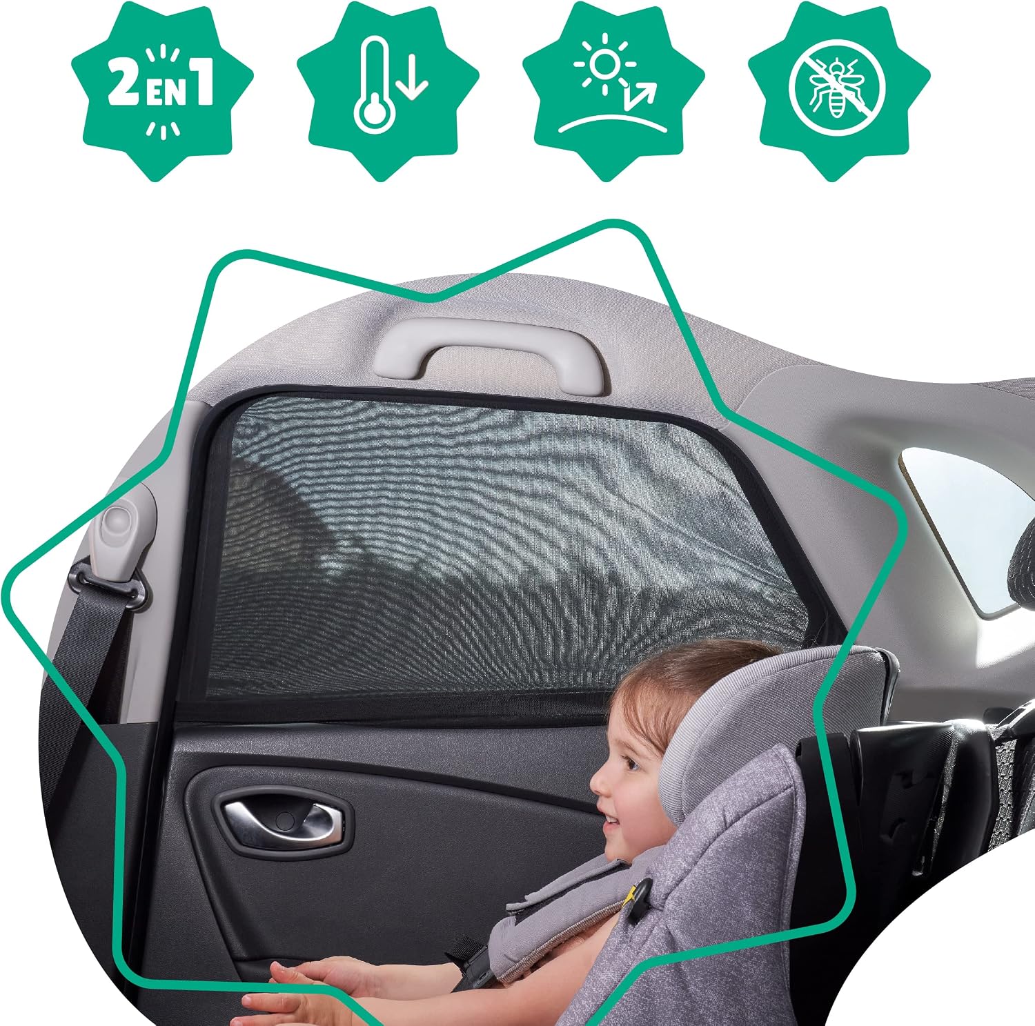 Detalle de Badabulle Auto Sonnenschutz 2er Set – 99% Sonnenlicht gefiltert, hitzereduzierend und universal passend
