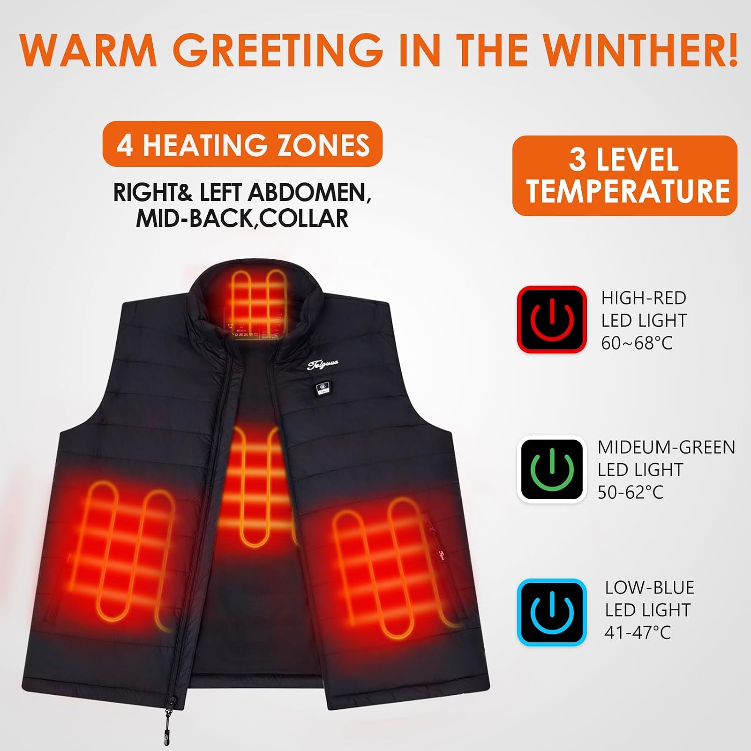 Thumbnail 1 de Telguua K112 Heated Gilet for Women with 10,000mAh Powerbank, 4 Heating Zones