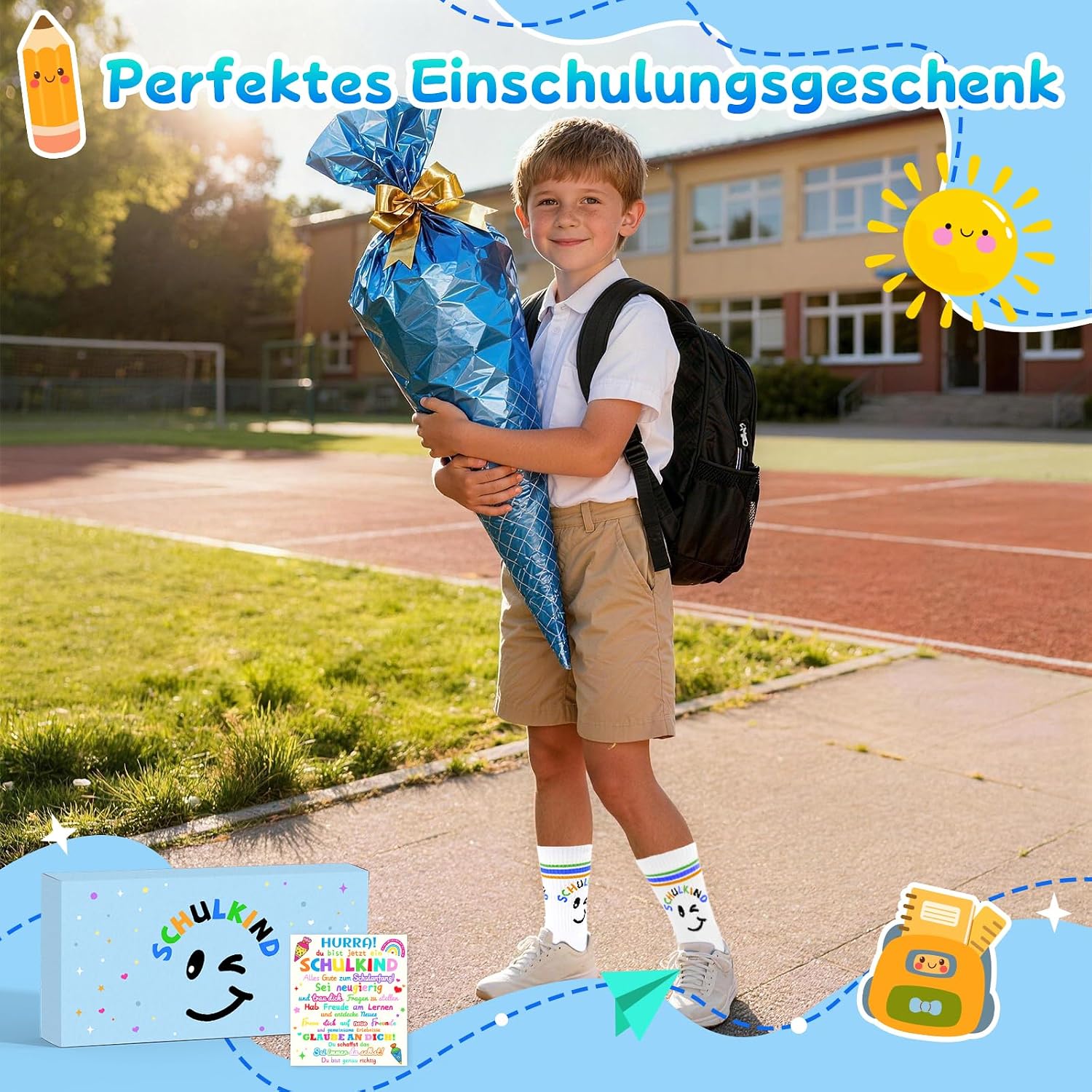Detalle de WAMIOKAGRO Schulkind Socken Baumwolle 25-34 – Geschenkidee zur Einschulung