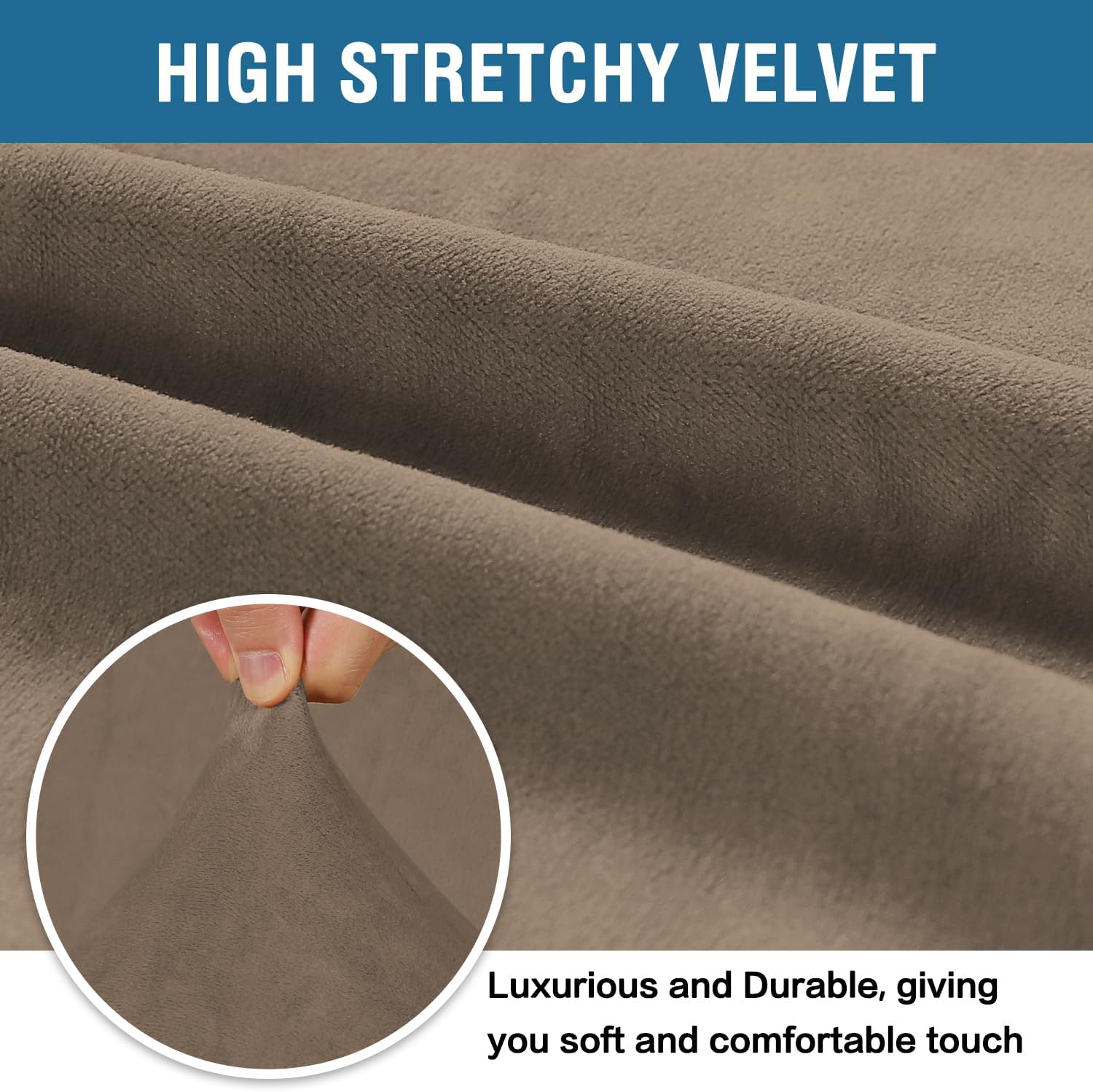 Detalle de H.VERSAILTEX Velvet Stretch Loveseat Cover, Coco Mocha, Washable, 58–72 inch