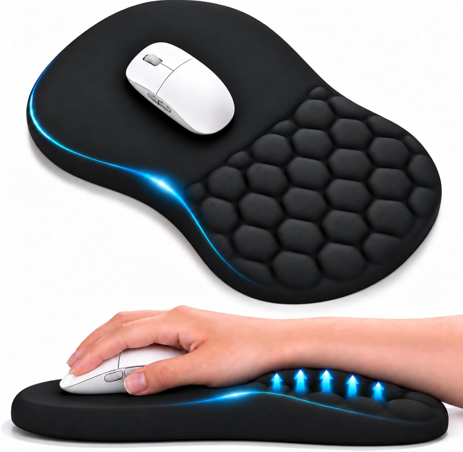 Detalle de Zylentix ZL-MP001 Ergonomic Mouse Pad, 12 x 8 in, Memory Foam Wrist Rest