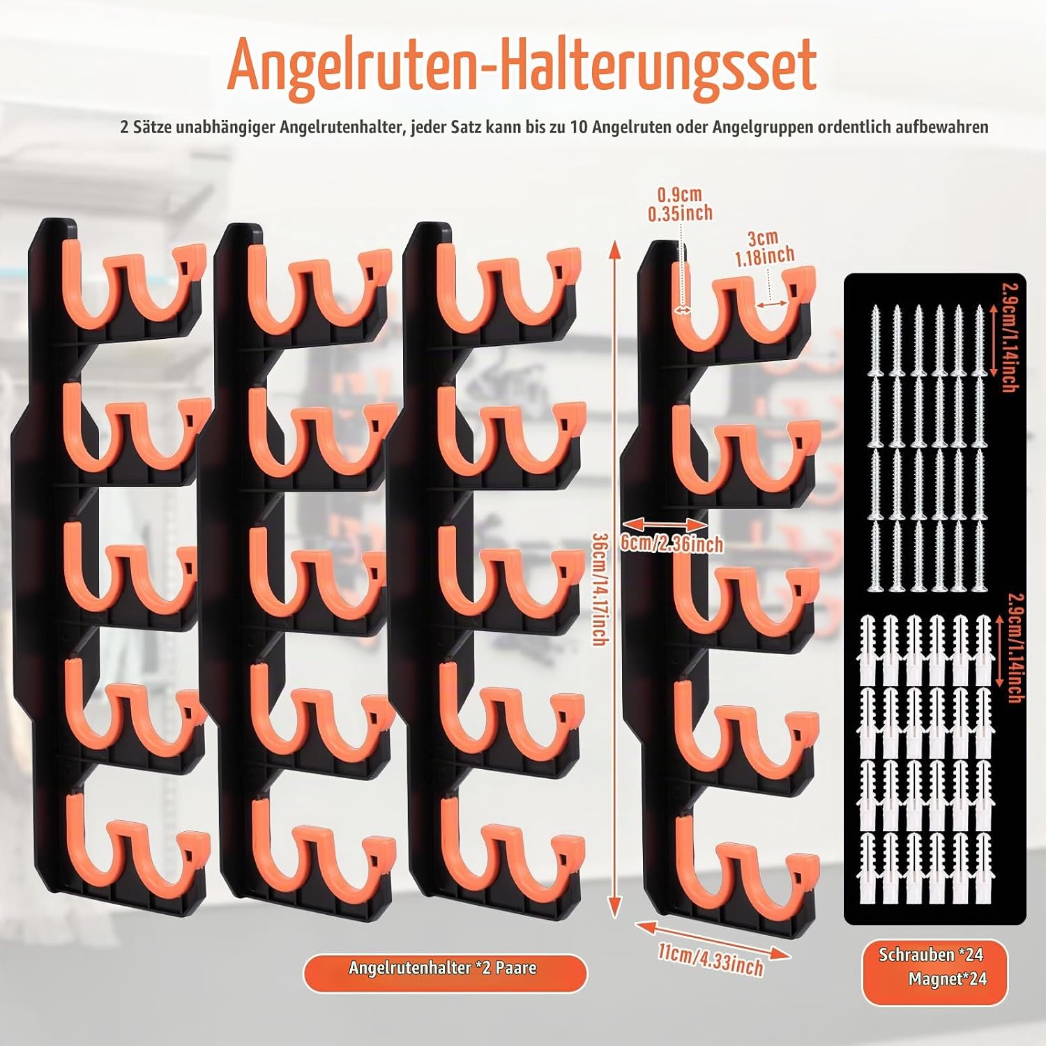 Detalle de Jokapy 2 Stück Angelrutenhalter Wand mit Silikon-Schutzpolster – Wand- oder Deckenmontage für bis zu 20 Angelruten