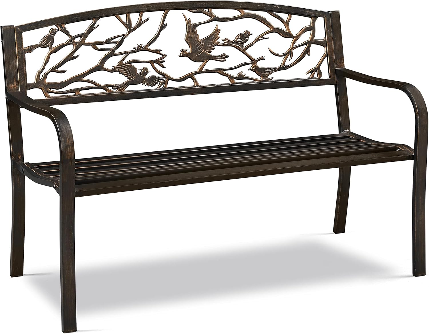 Yaheetech Panca da Giardino in Ferro 127 cm: stile chic e robustezza con braccioli e schienale decorato