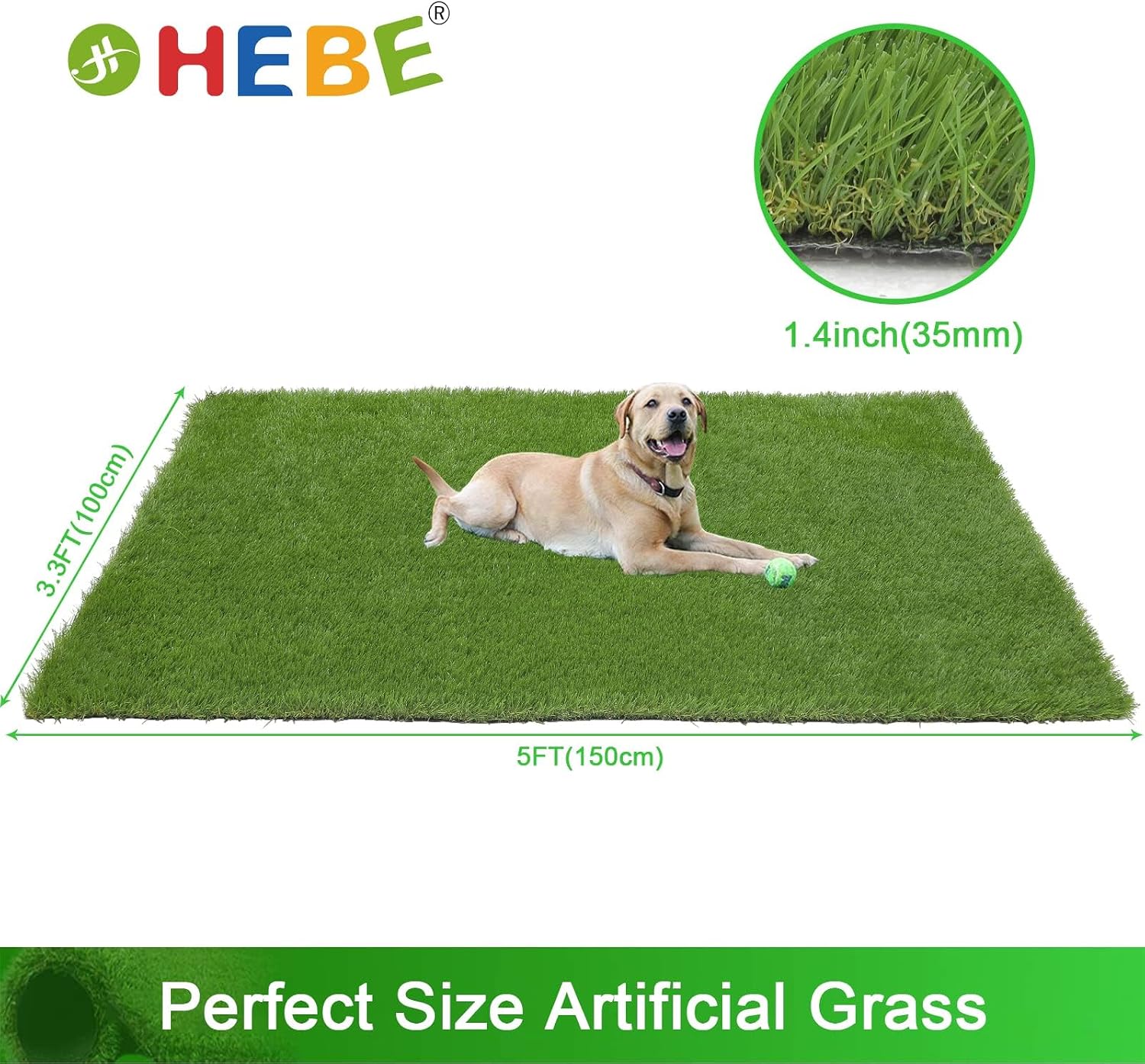 Detalle 2 de HEBE RUGS Grass001 Artificial Grass Rug, 40 x 59 Inch, 1.4-Inch Pile
