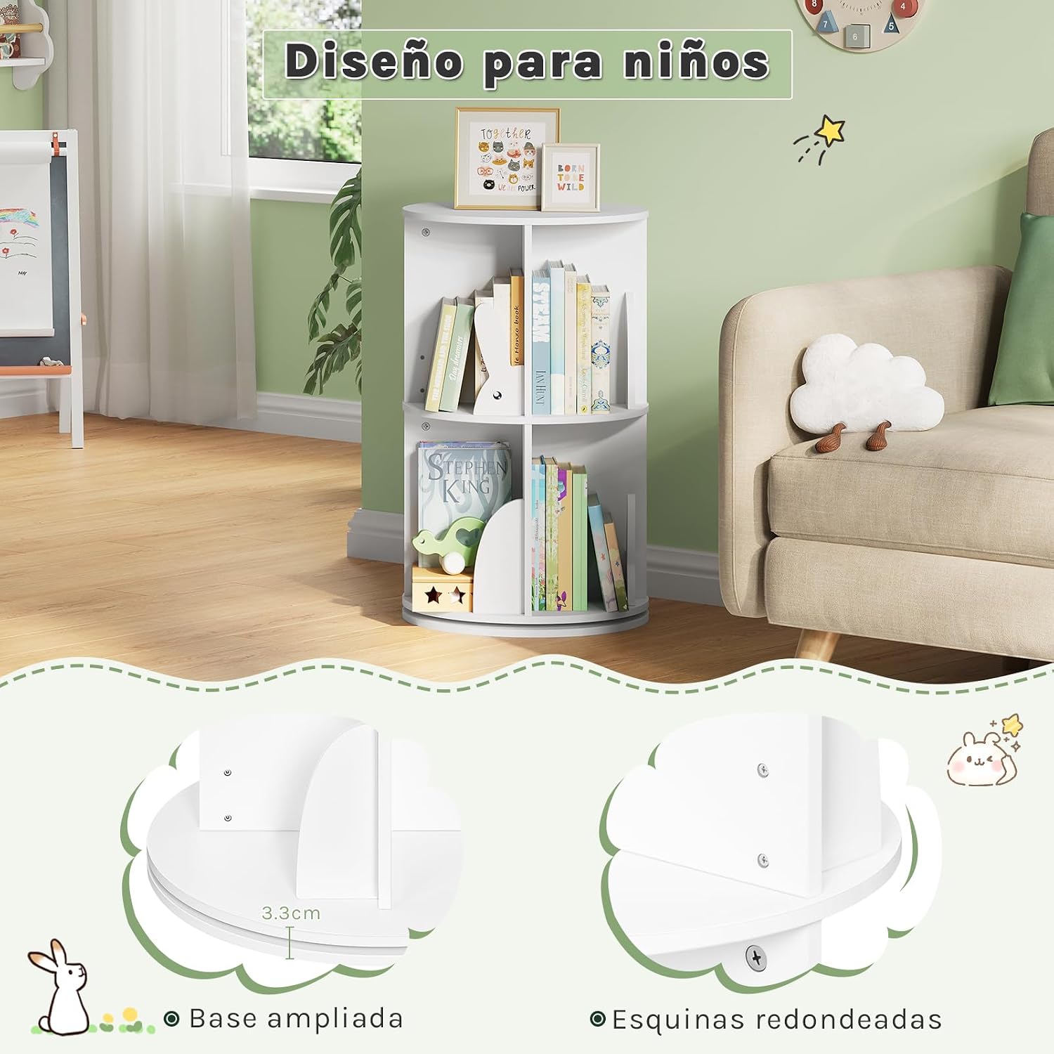 Thumbnail 4 de WOLTU Estantería Infantil Giratoria Blanca 2 Niveles