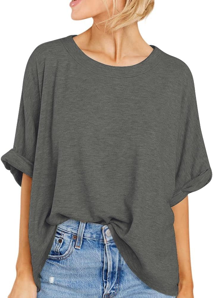 Detalle 2 de isermeo Women's Oversized Tunic-Length T-Shirt, Rolled Sleeves, Crewneck, S–XXL
