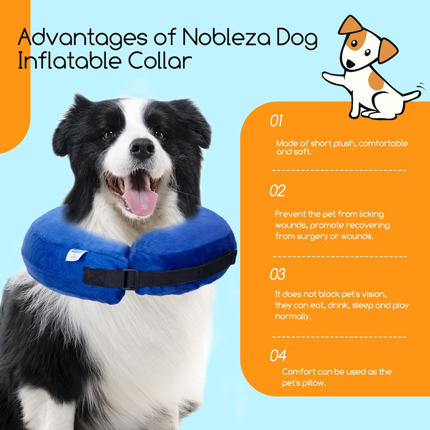 Thumbnail 5 de Nobleza Collerette Gonflable Ajustable pour Chien et Chat - Bleu (S) Anti-Léchage et Anti-Grattage