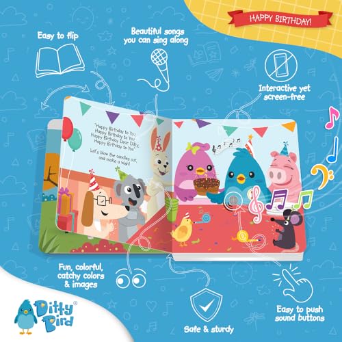 Detalle de DITTY BIRD – Livre musical sensoriel bébé : Happy Birthday, fête d’anniversaire et souffler les bougies