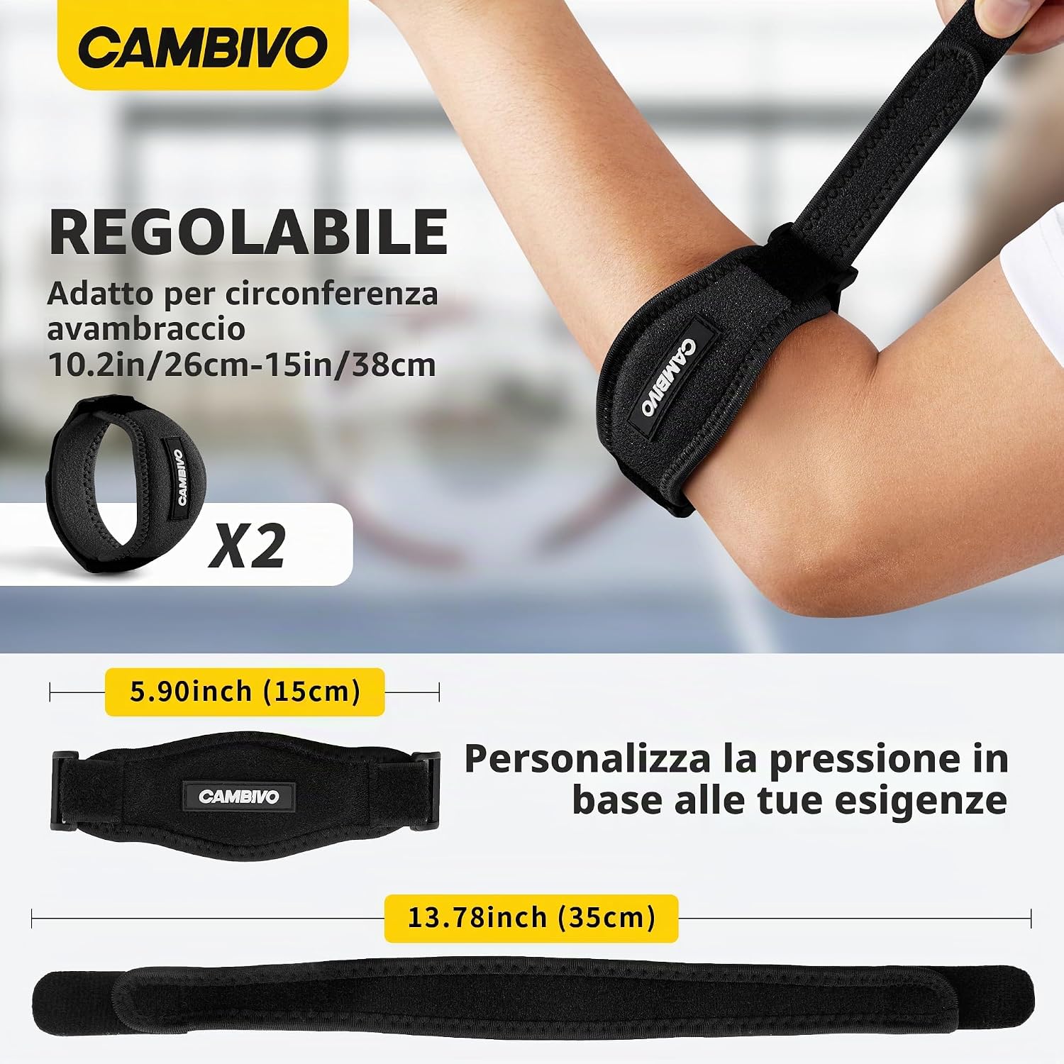 Detalle de CAMBIVO Tutore Epicondilite Gomito Regolabile – 2 pezzi con imbottitura EVA, supporto per epicondilite e tendinite