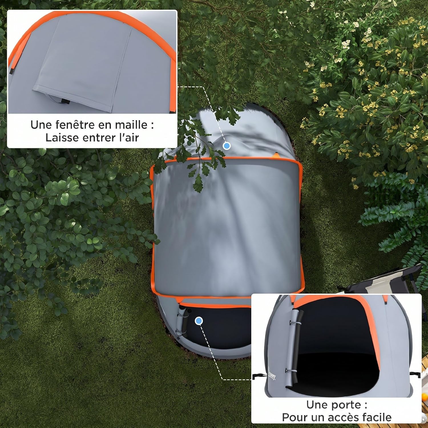 Thumbnail 4 de Outsunny Tente pop-up 2-3 personnes légère ventilée avec sac de transport (245 x 148 x 105 cm) grise