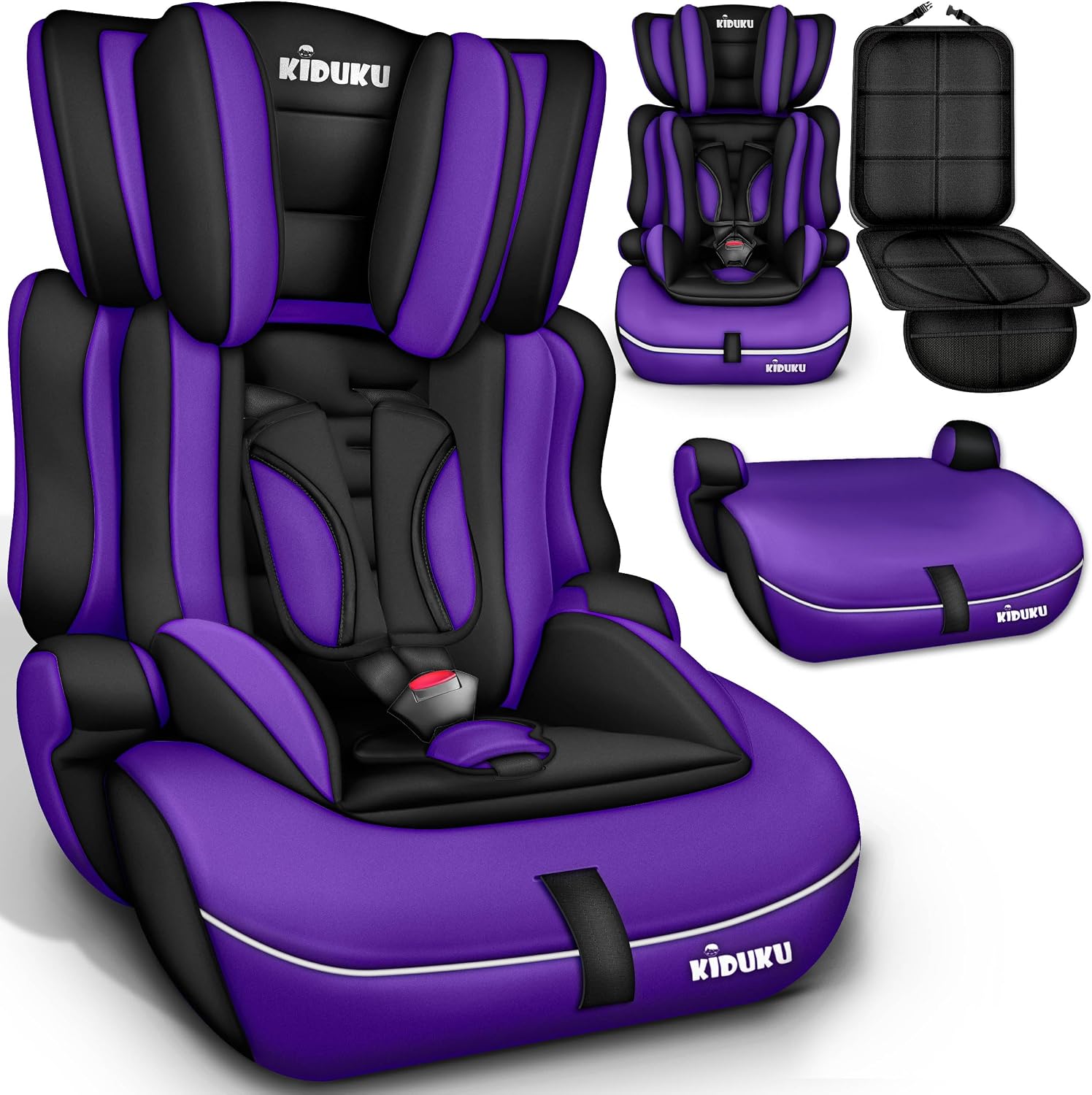 Detalle de KIDUKU Siège auto pour enfants avec Protection, évoluant avec la croissance, norme ECE R129/03, de 9 kg à 36 kg (Groupe 1/2/3) - Noir/Violet