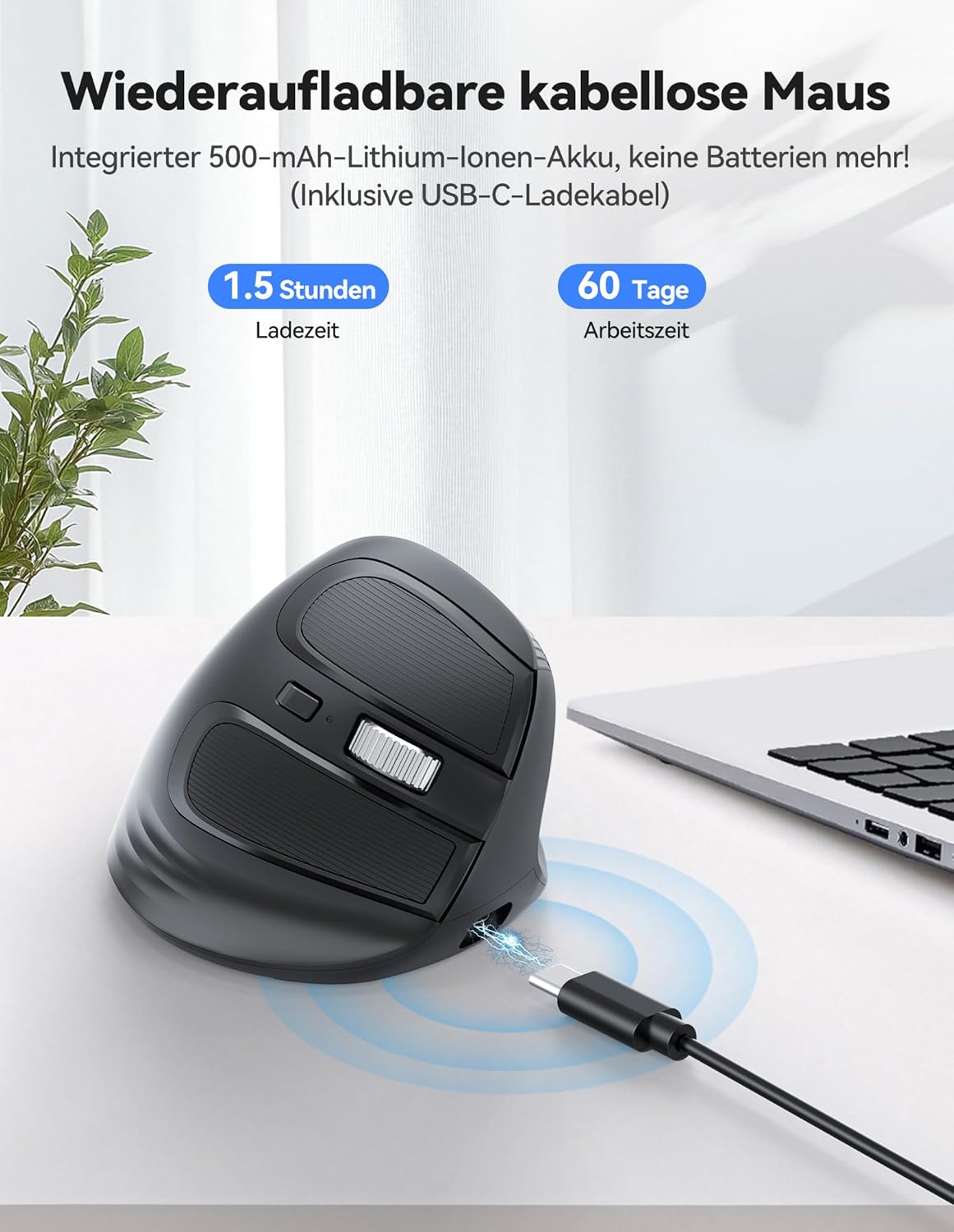 Thumbnail 6 de TECKNET Ergonomische vertikale Maus Bluetooth – kompakte Lösung für Rechtsanwender mit bis zu 4800 DPI