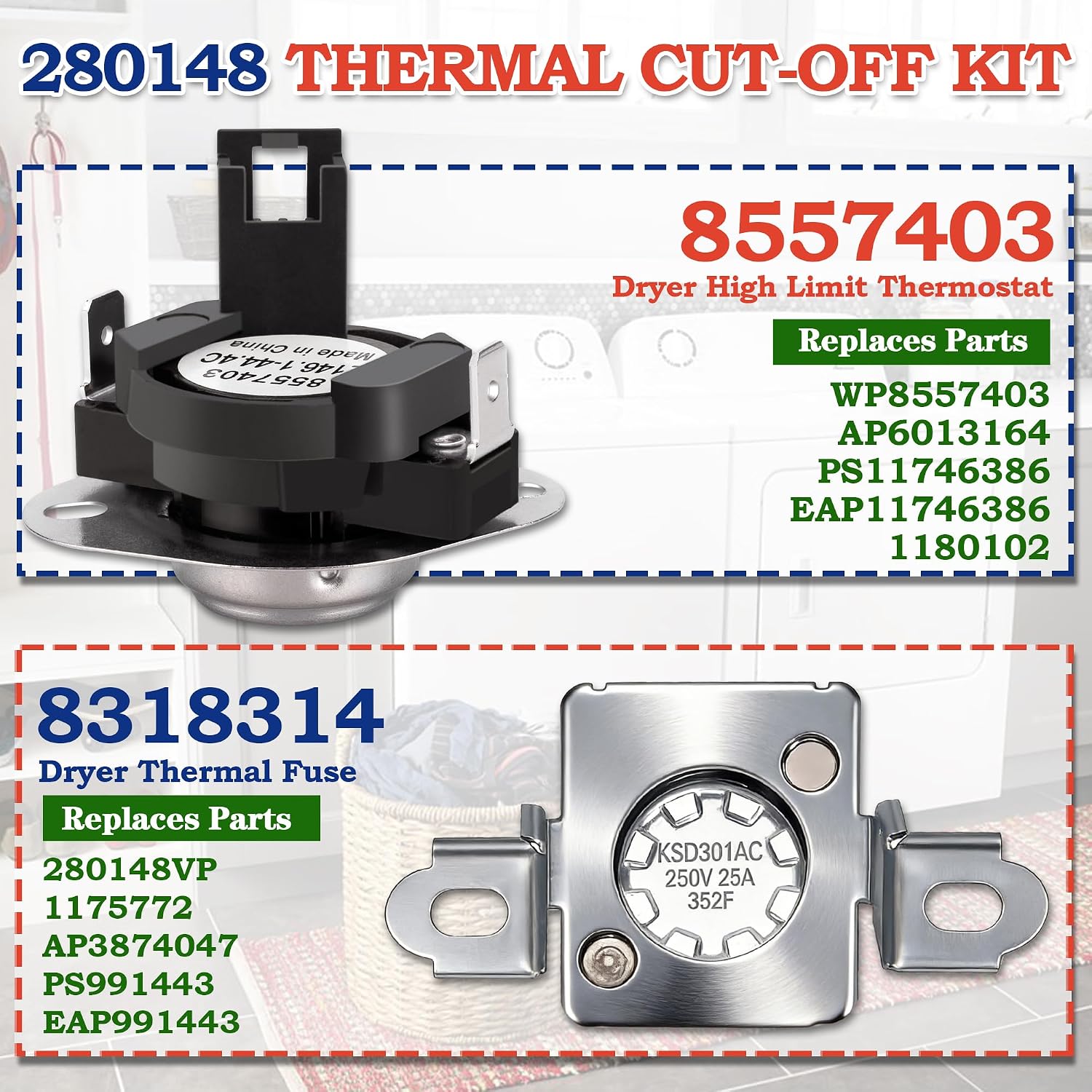 Thumbnail 3 de Bakaoof Dryer Repair Kit with Thermal Fuse, Thermostats, and Thermistor
