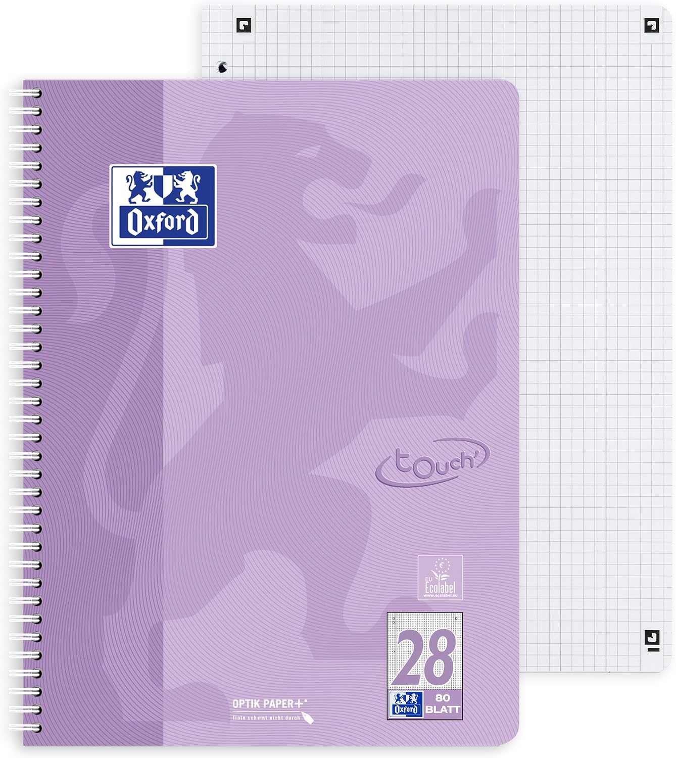 Detalle 2 de Oxford Touch Collegeblock A4 kariert mit Doppelrand – 80 Blatt, 5 Pastellfarben (5er Pack)