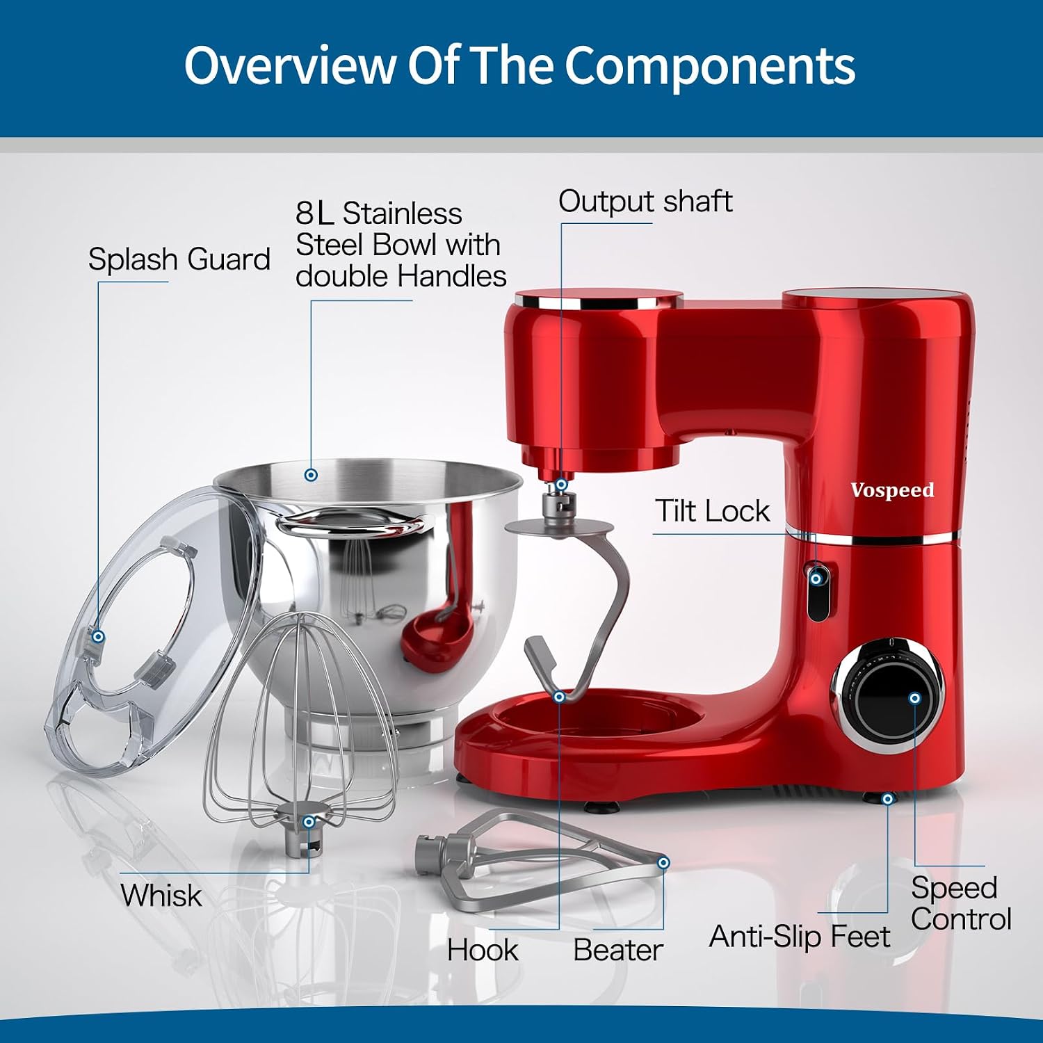 Detalle 2 de Vospeed Stand Mixer 8L electric mixer