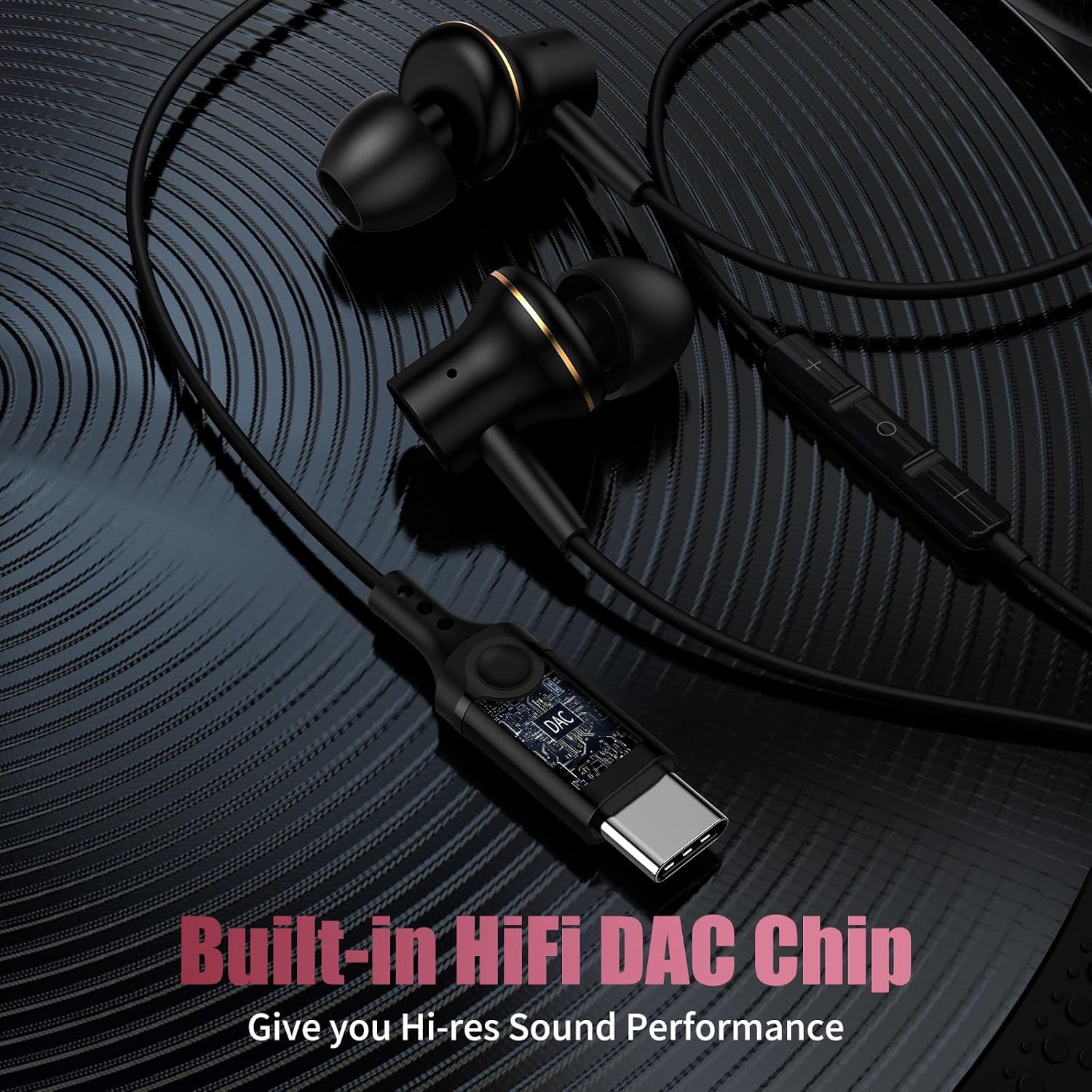 Detalle 2 de ACOCBUY USB-C Headphones with Mic for Samsung, iPhone & Pixel (Wired In-Ear) – Black