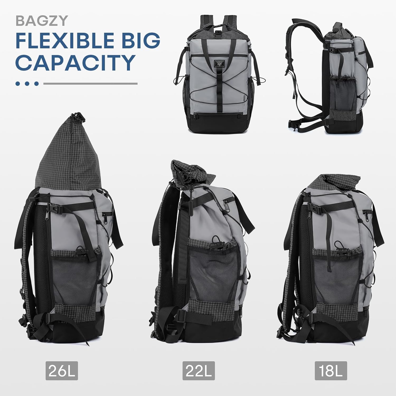 Thumbnail 2 de BAGZY Rolltop Backpack for Travel – 20–30L Expandable, 17 Inch Laptop Compartment, Waterproof