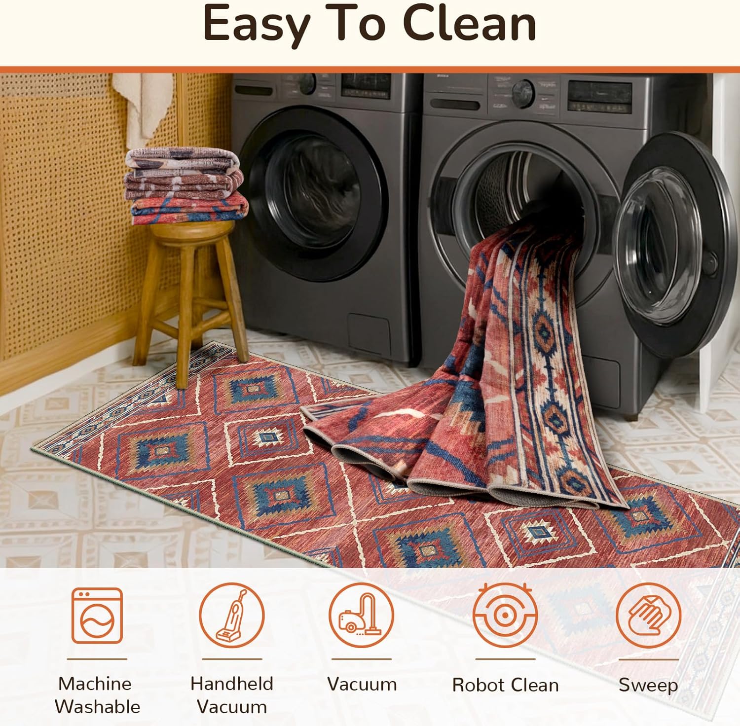 Thumbnail 2 de BESTSWEETIE 8x10 Area Rug (Machine Washable, Non-Slip) – Tribal Western Print in Red/Orange