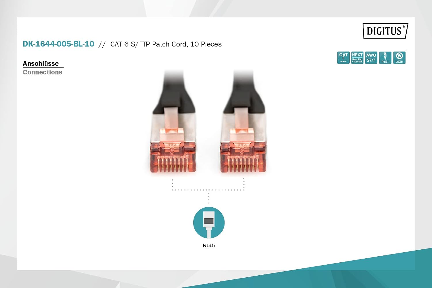 Detalle 2 de DIGITUS Cable LAN Cat 6 - 0,5m - 10 Piezas 🌐