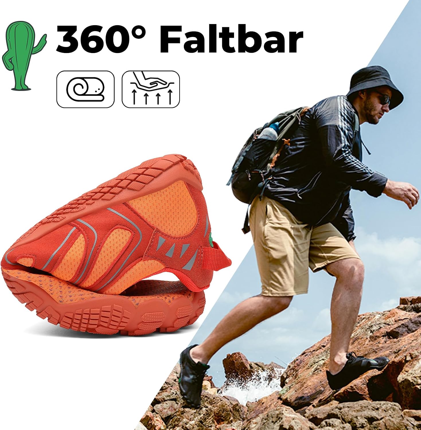 Detalle de SAGUARO Unisex Barfußschuhe Outdoor – Zero-Drop Zehenschuhe für Trail und Alltag, Gr. 36–48