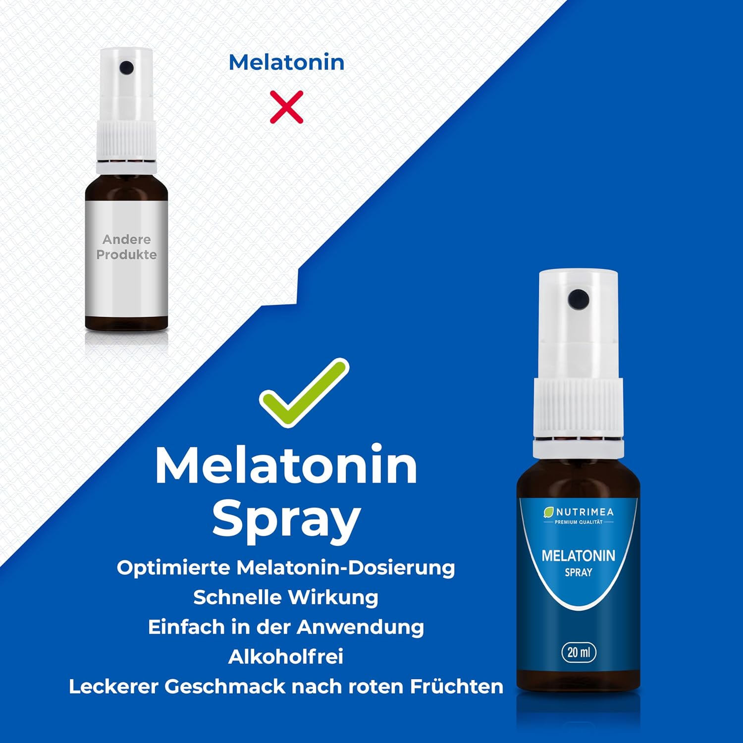 Detalle 2 de Melatonin Spray - 0,5 mg, Zuckerfrei, Kirschgeschmack | Schnelle Einschlafhilfe von Nutrimea