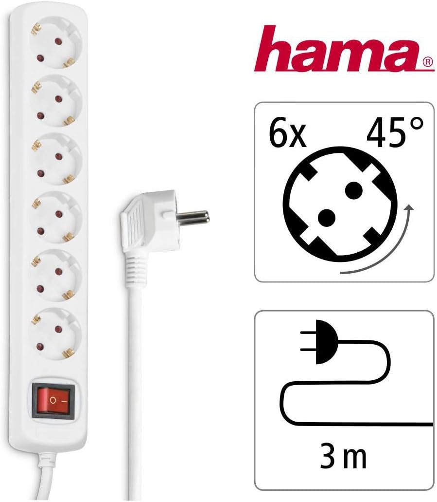 Thumbnail 1 de Hama 6-fach Steckdosenleiste mit 3 m Kabel, Kippschalter und erhöhtem Berührungsschutz (weiß)