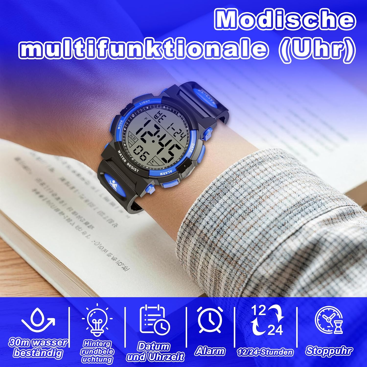 Detalle 2 de GUUMUXIN Digital Herren Sportuhr mit LED-Licht, Wecker, Stoppuhr – 30 m wasserdicht