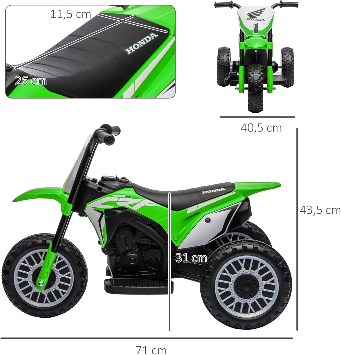 Thumbnail 6 de HOMCOM Moto Cross électrique pour Enfant – Licenza Honda CRF450RL, 3 roues, 3 km/h, 6V