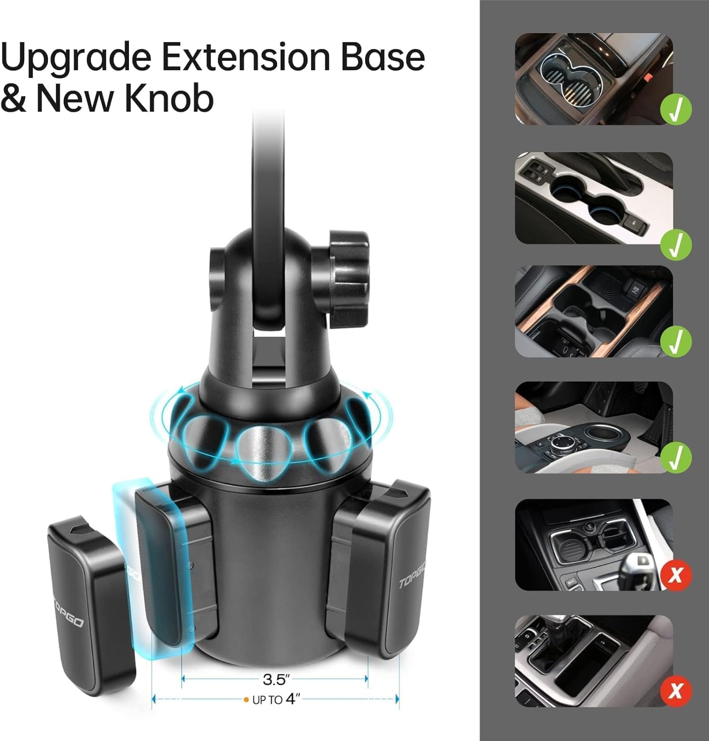 Detalle de TOPGO Cup Phone Holder for Car – No Shake, Stable, Extendable Pole