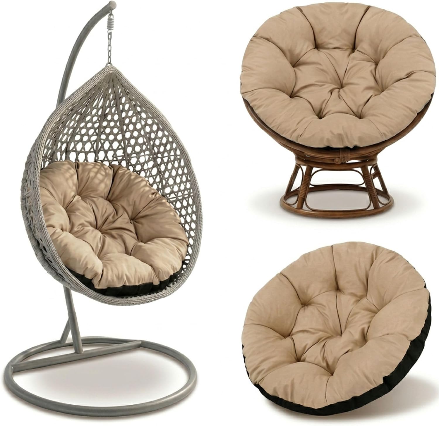 Detalle de Amazinggirl Papasan Cojín de Asiento para Silla – rond kussen van 100 cm, beige