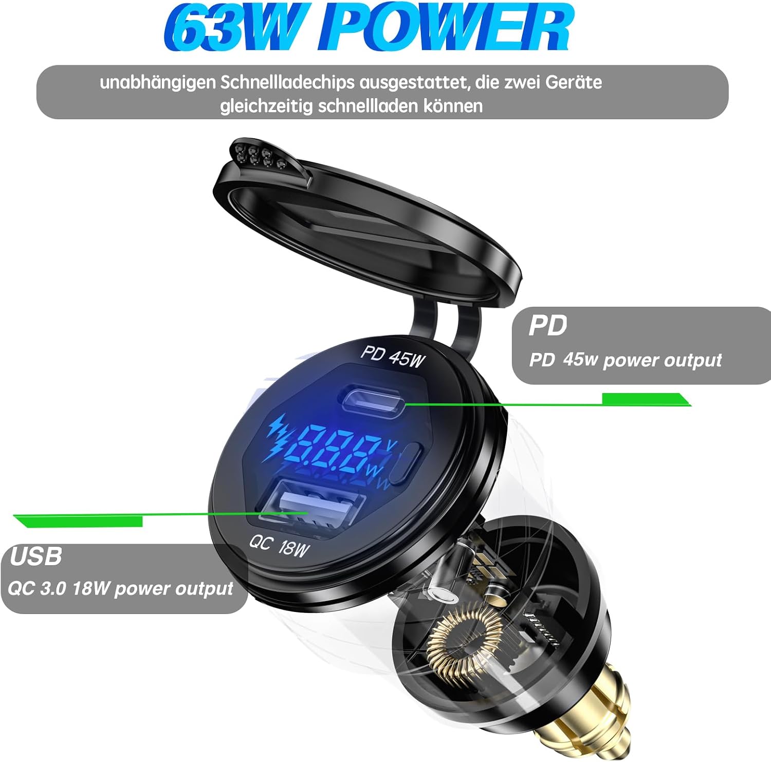 Detalle 2 de 45W PD USB Din Hella Steckdose für BMW Motorrad
