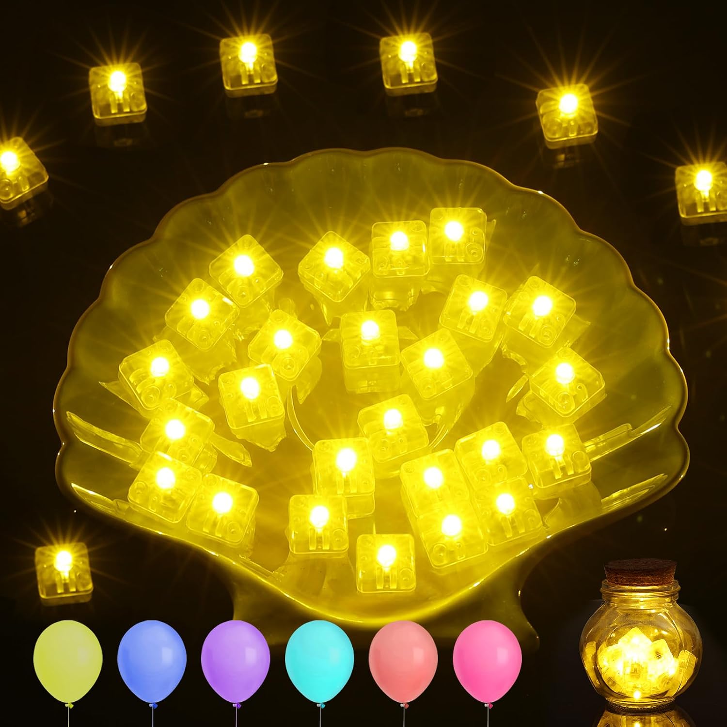 Detalle de AUAUY 30 vierkante mini-ledlampjes voor ballonnen, warmwit constant licht