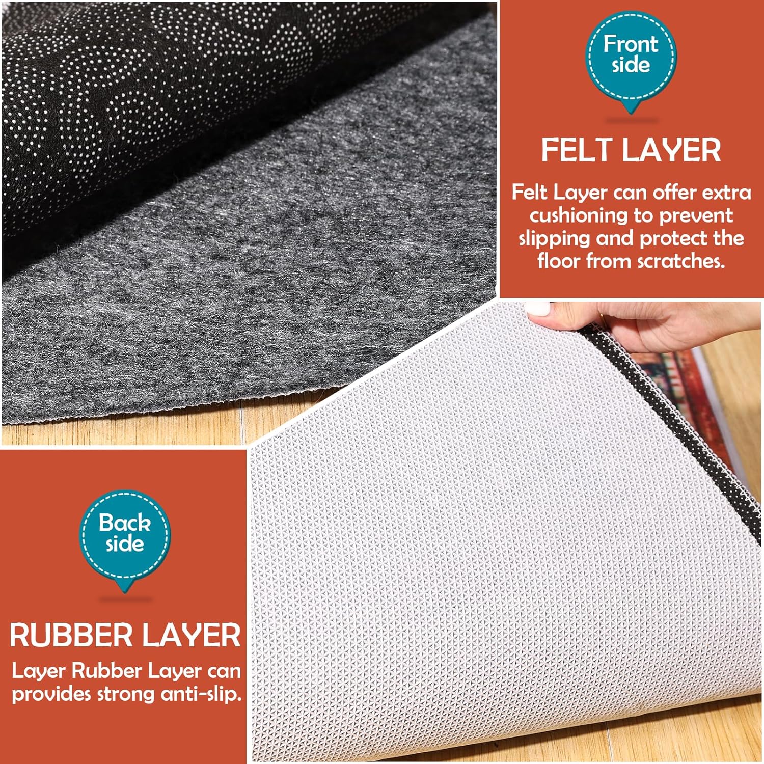 Thumbnail 3 de Waterproof Rug Pad 9x12 Ft Felt Under Area Rug Pad with Non-Slip Waterproof TPR Backing