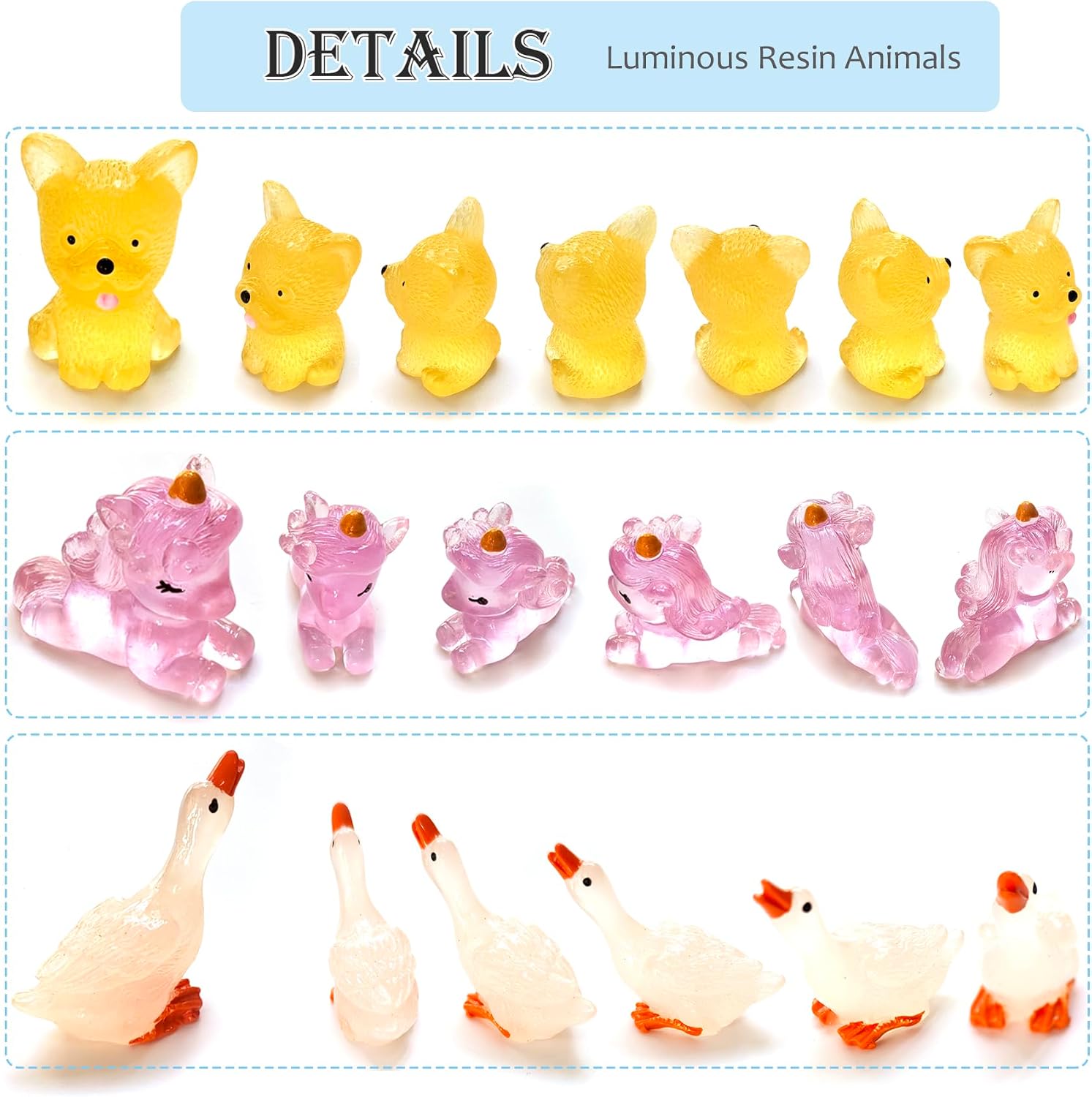 Detalle de POTWPOT 30PCS Resin Animals — Glow-in-the-Dark Miniatures for Fairy Gardens and Dioramas