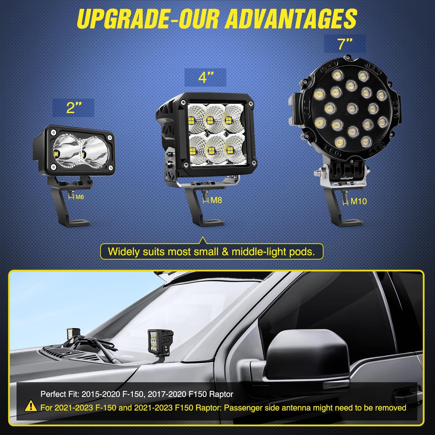Detalle de Nilight Ditch Light Bracket for F150 Hood Mounts