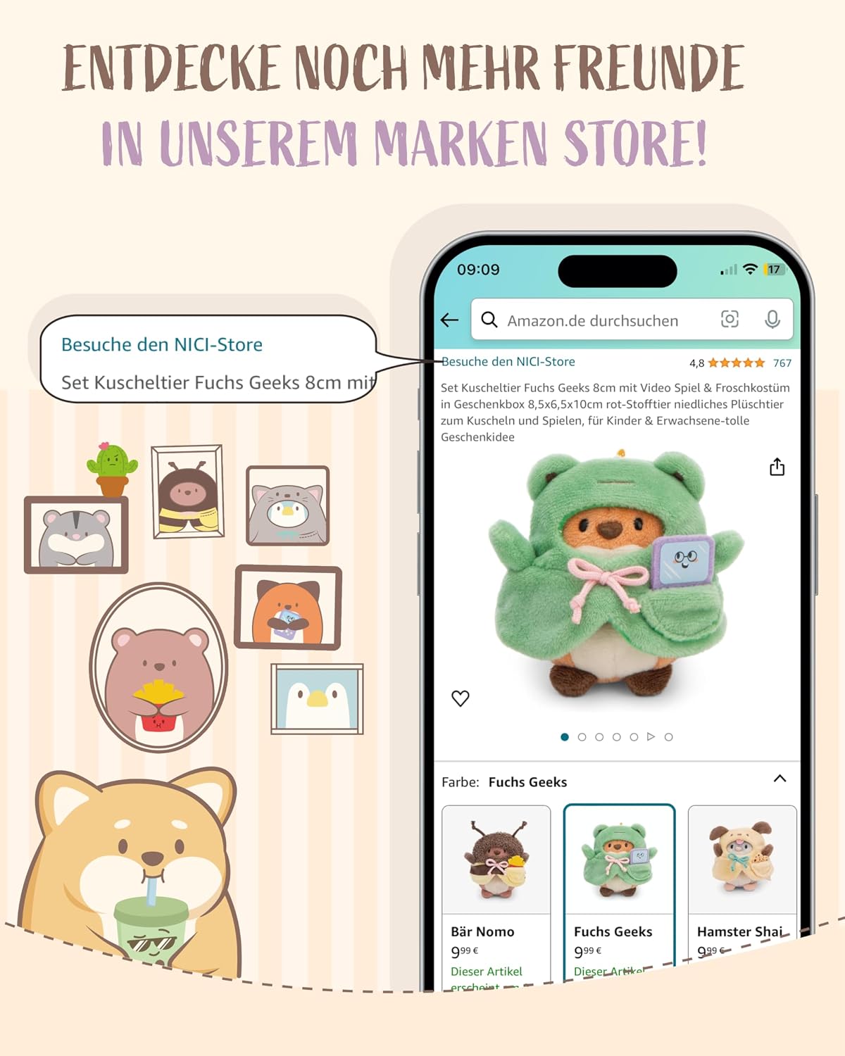 Thumbnail 6 de NICI Kuscheltier Bär Nomo mit Croissant – 35x33x12 cm, braun, weiches mymochi Plüschtier