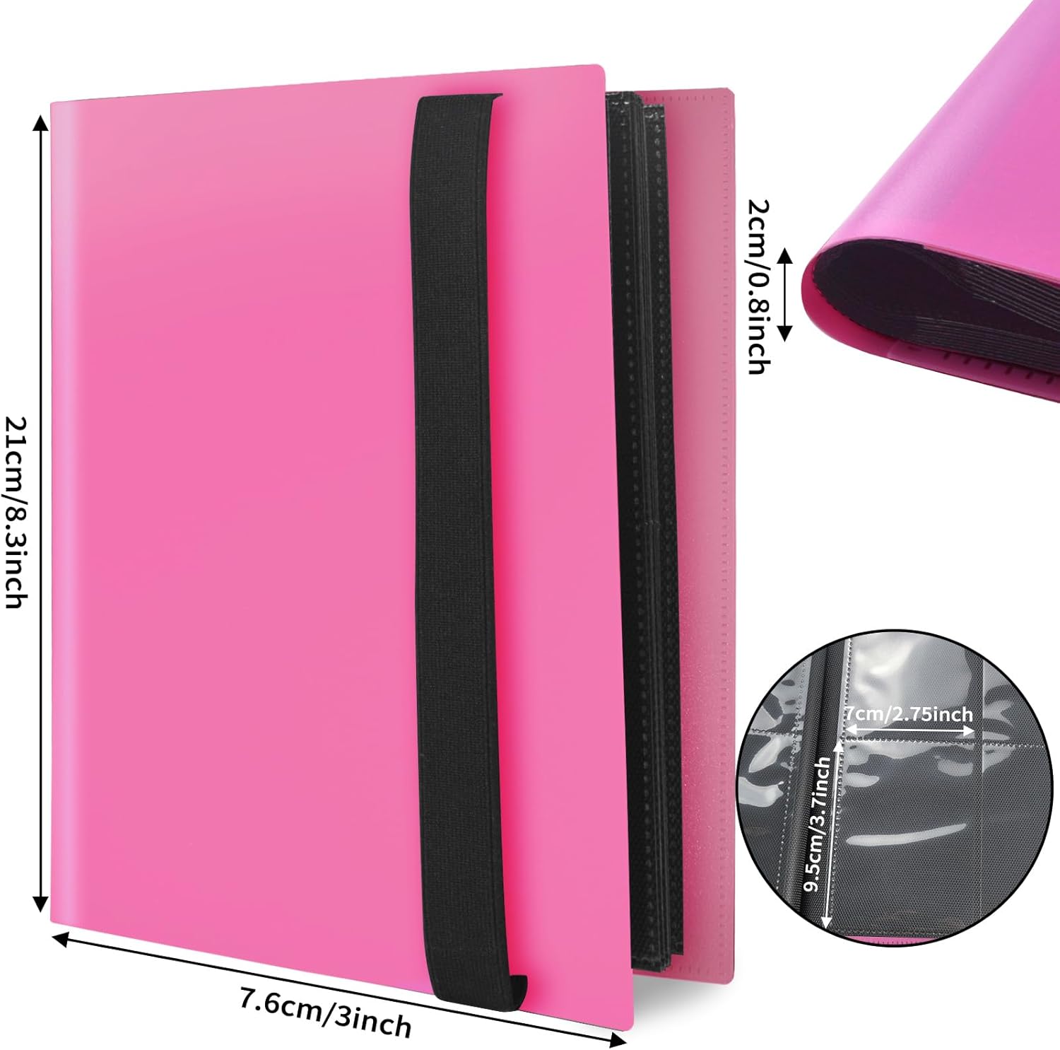 Detalle de JUSONEY Sammelkarten Album – 360 Pocket, 20 Seiten, 9 Taschen pro Seite, wasserdichtes Rosa Büchlein