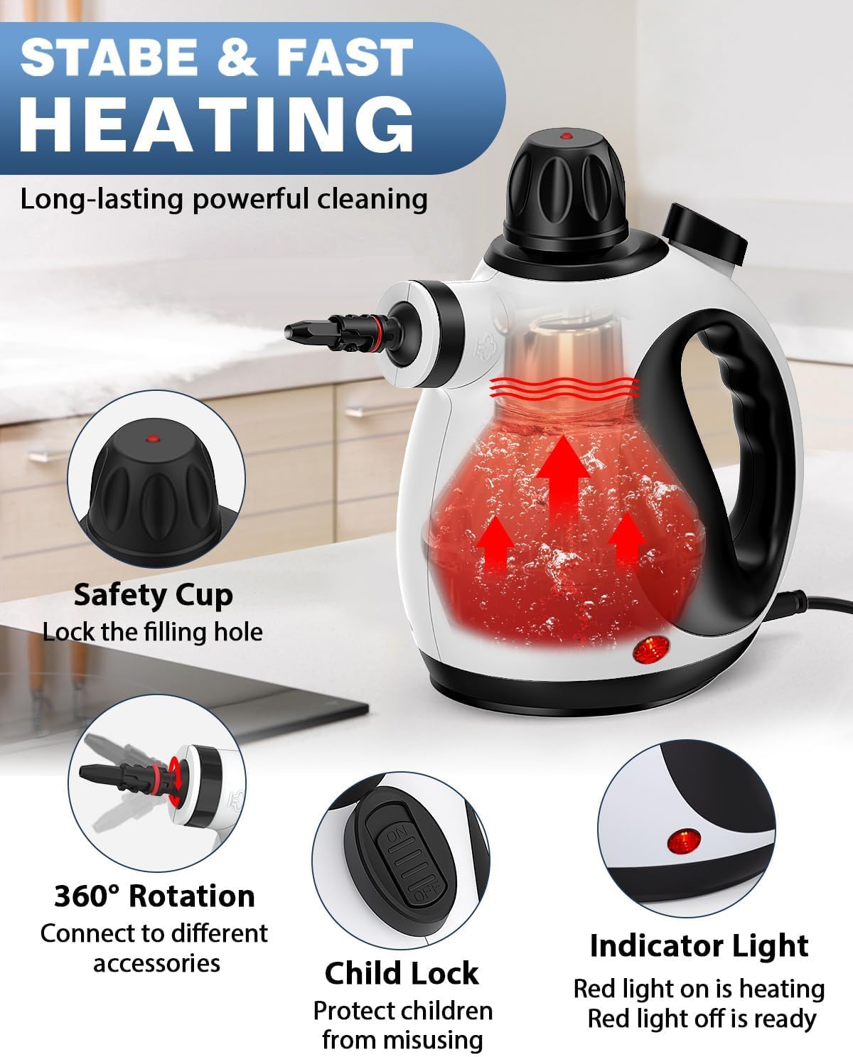 Detalle de Klona EM-307 Handheld Steam Cleaner, 3.2 bar, 1050W, 10 Accessories