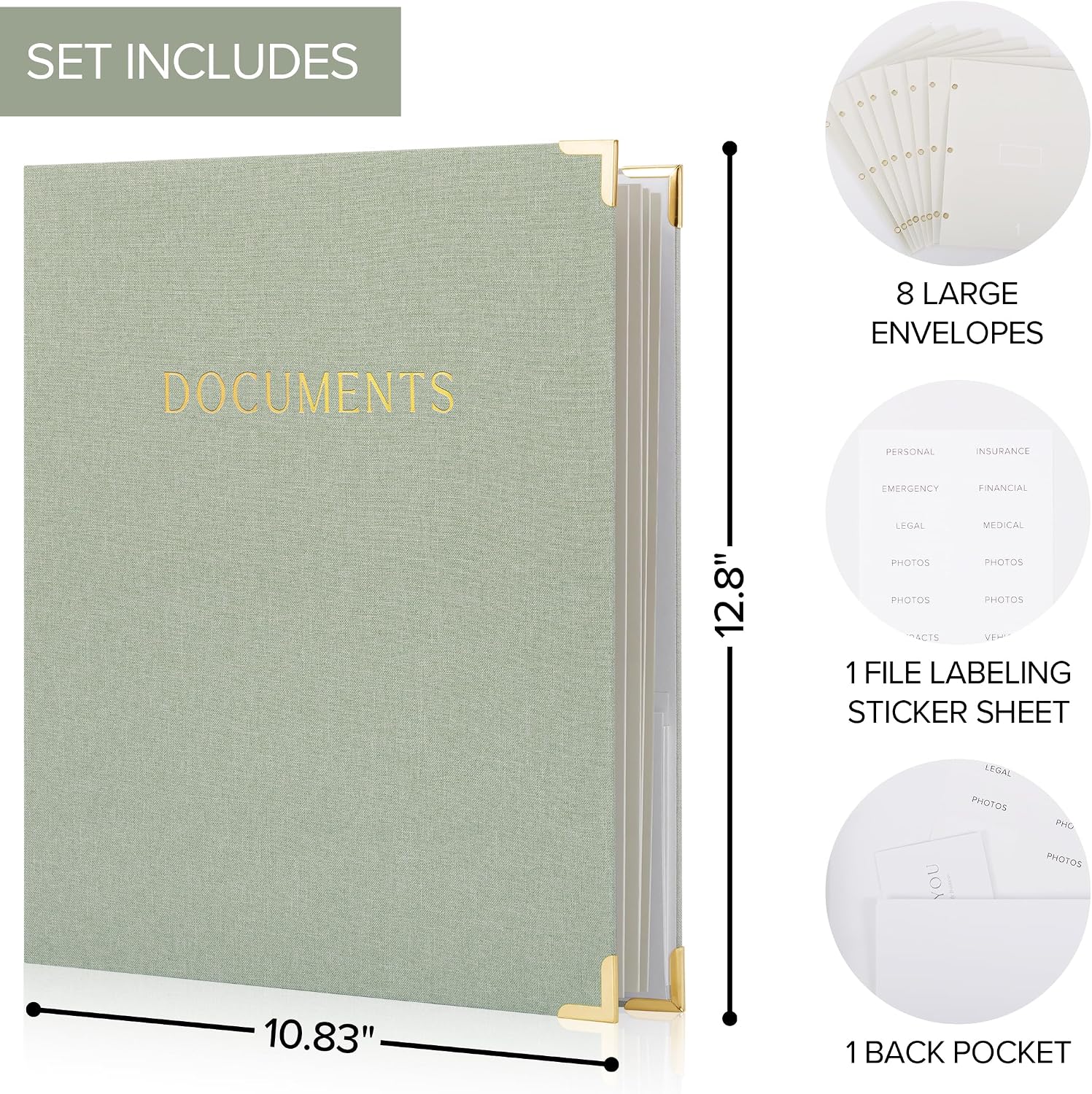 Detalle de ZICOTO zic-docorganizer-sag_24-017a Document Organizer Binder, Sage Linen, 8 Folders