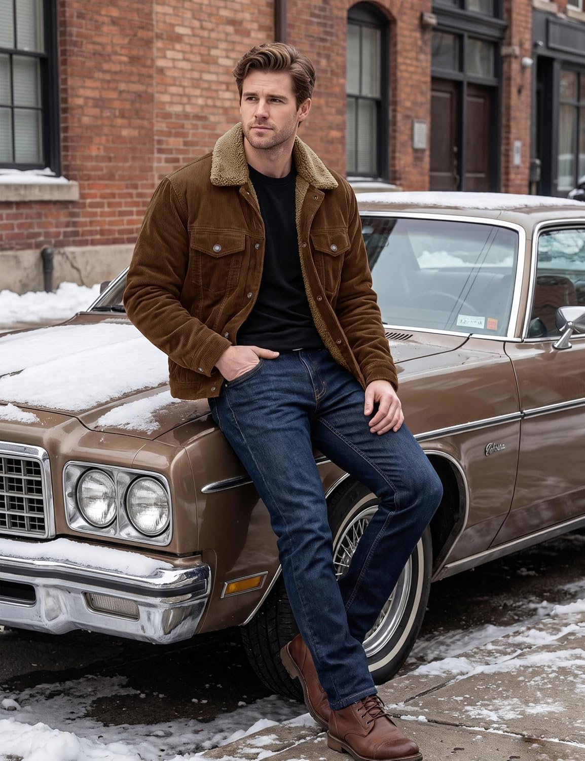 Detalle de MAGCOMSEN Men's Corduroy Sherpa Jacket, Cotton, 5 Pockets, Snap Buttons