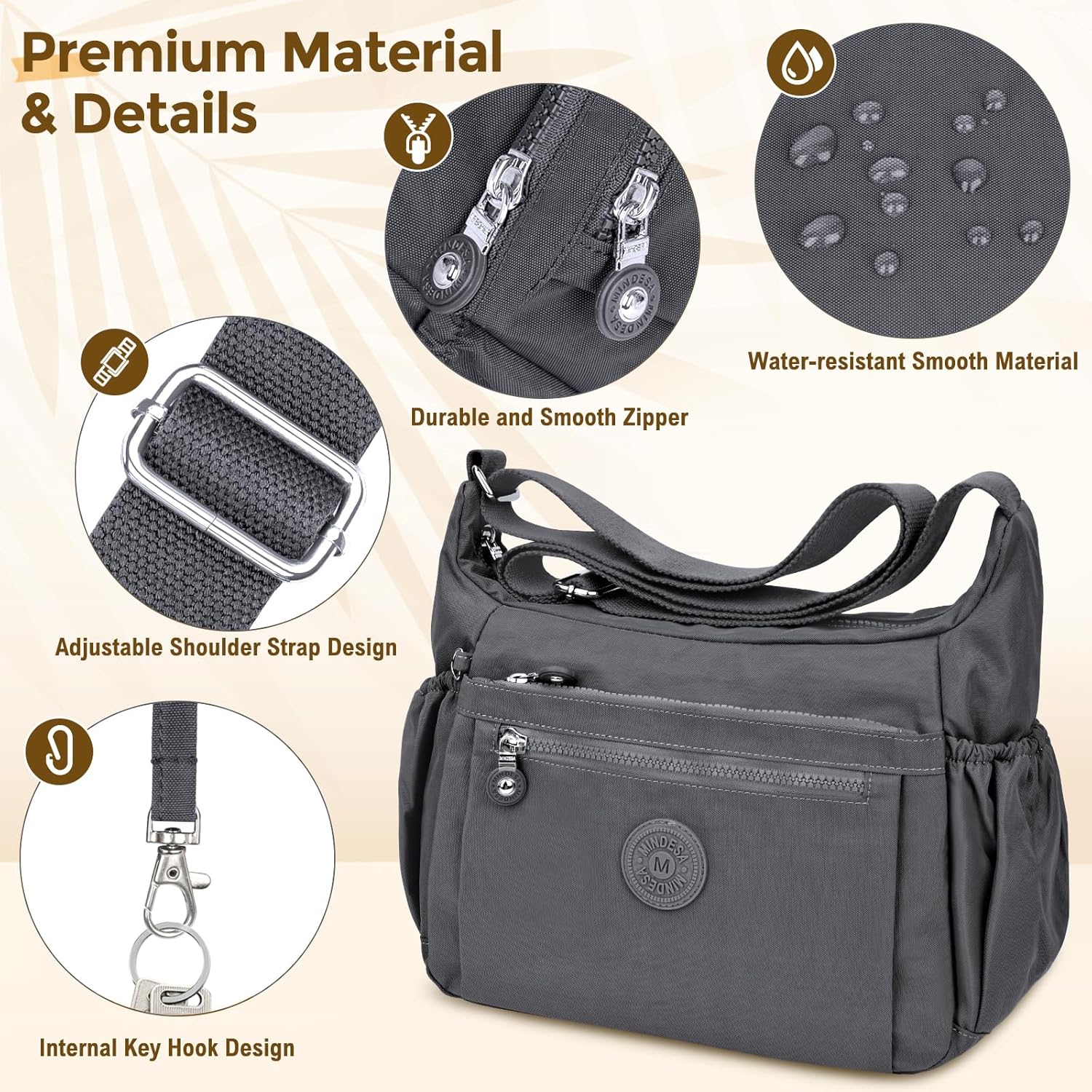 Thumbnail 5 de WACCET große Umhängetasche für Damen – wasserdichtes Nylon, 9 Fächer & verstellbarer breiter Schultergurt