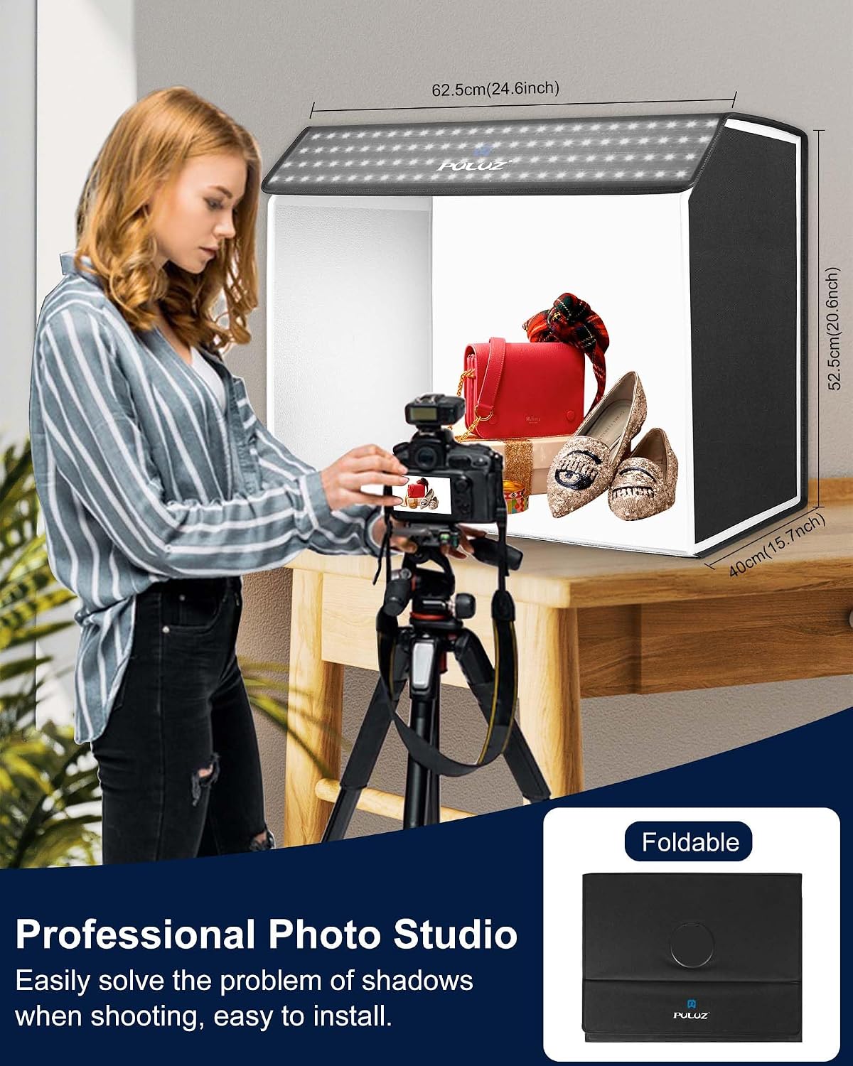 Detalle 2 de PULUZ Studio Fotobox 60 x 40 cm mit 672 LEDs