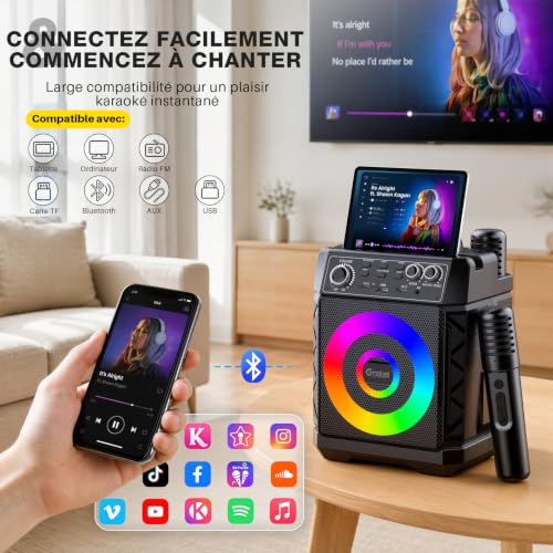 Thumbnail 2 de Gralal enceinte karaoké avec boule disco, 2 micros sans fil et recharge magnétique